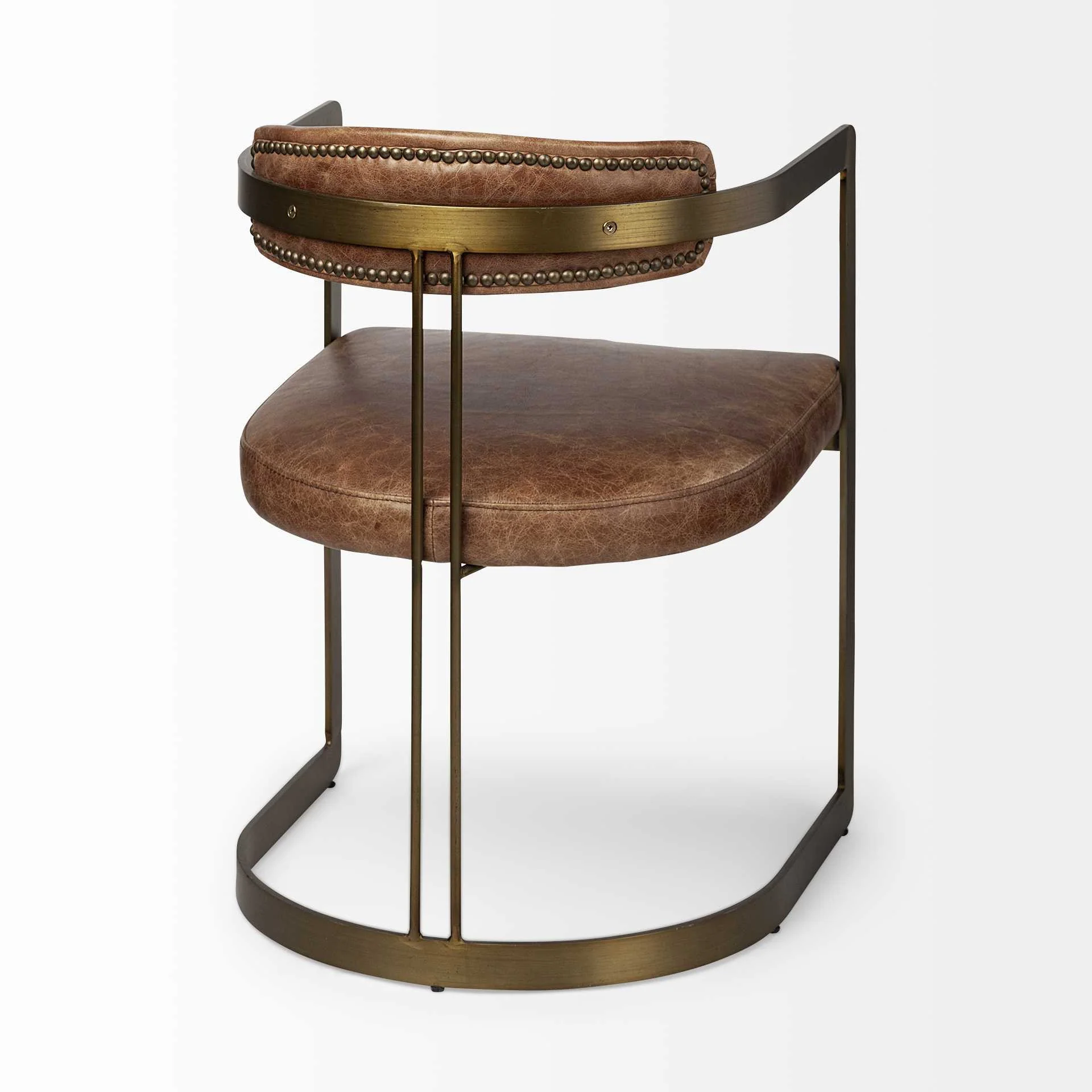 Brown Leather Seat With Gold Iron Frame Dining Chair By Homeroots - Image 6