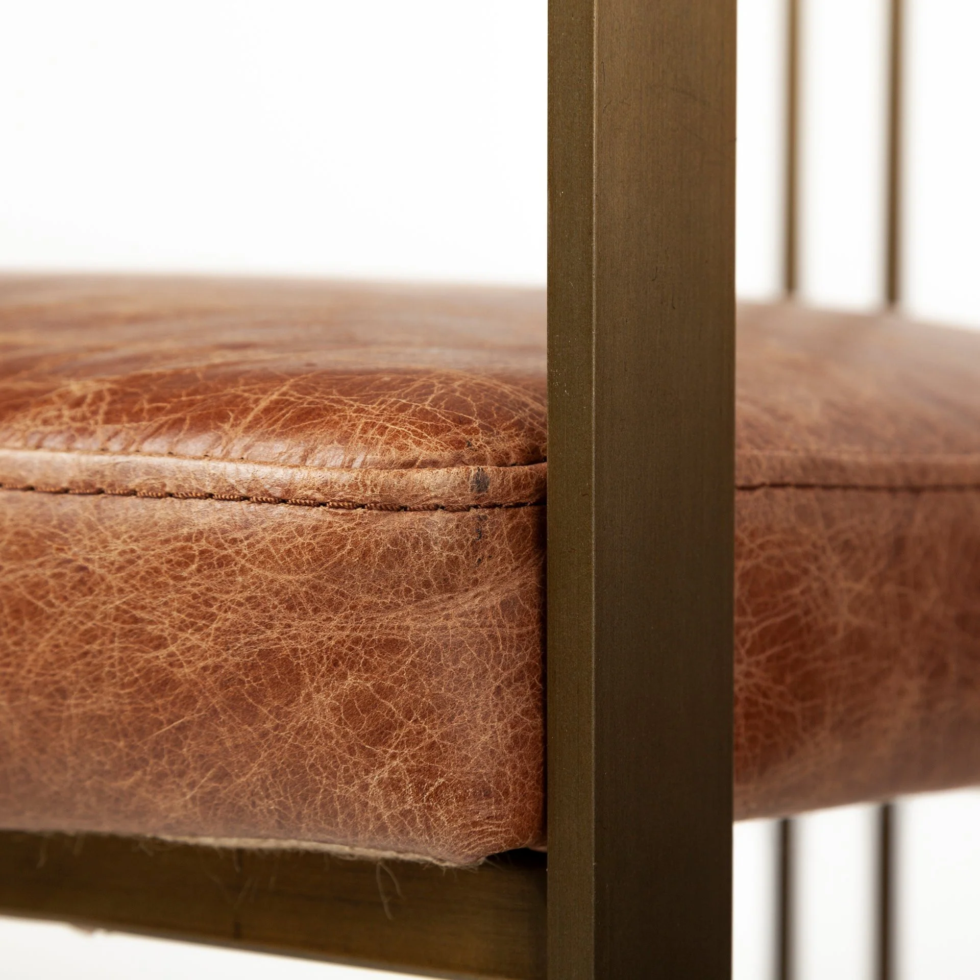 Brown Leather Seat With Gold Iron Frame Dining Chair By Homeroots - Image 7