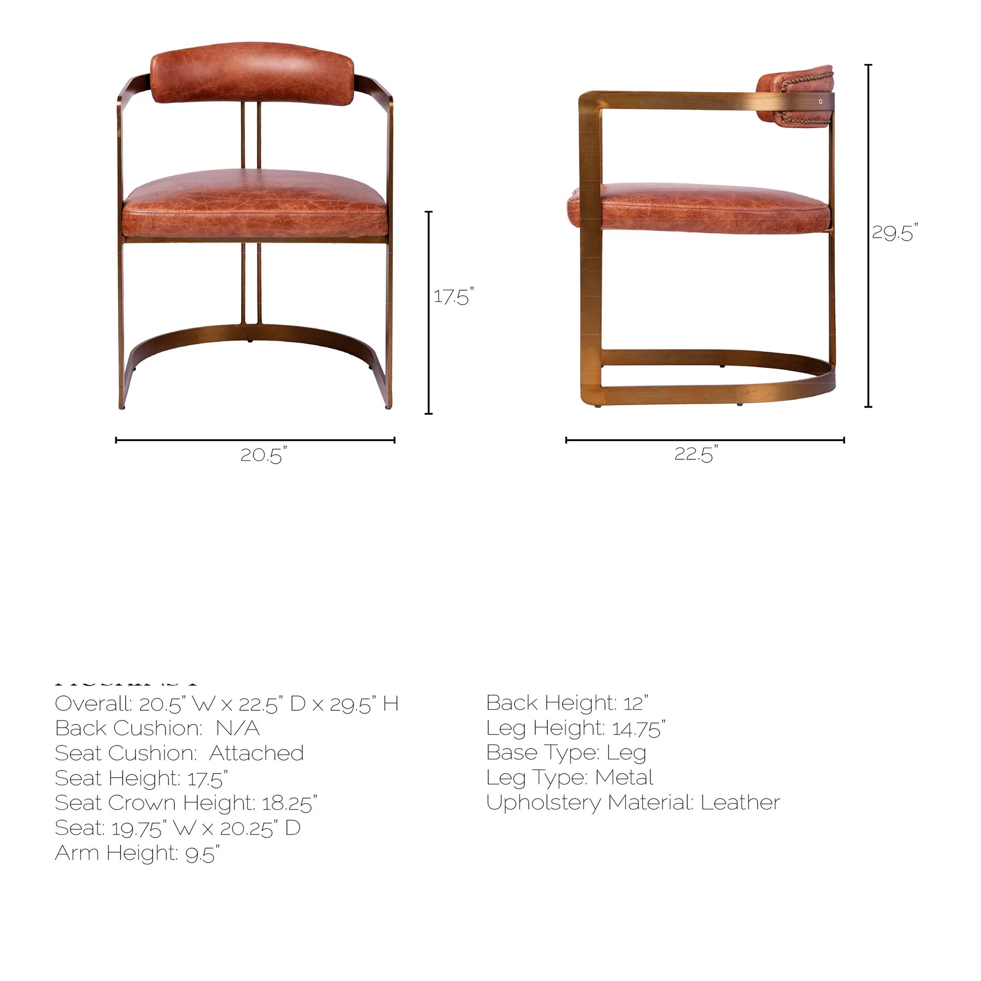 Brown Leather Seat With Gold Iron Frame Dining Chair By Homeroots - Image 9