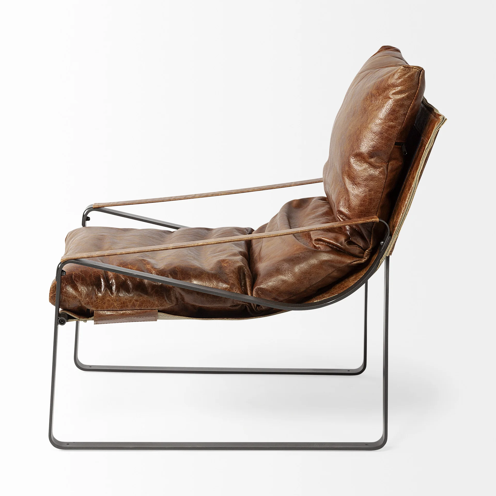 Brown Leather Unibody Seat Accent Chair with Black Metal Frame By Homeroots - Image 3
