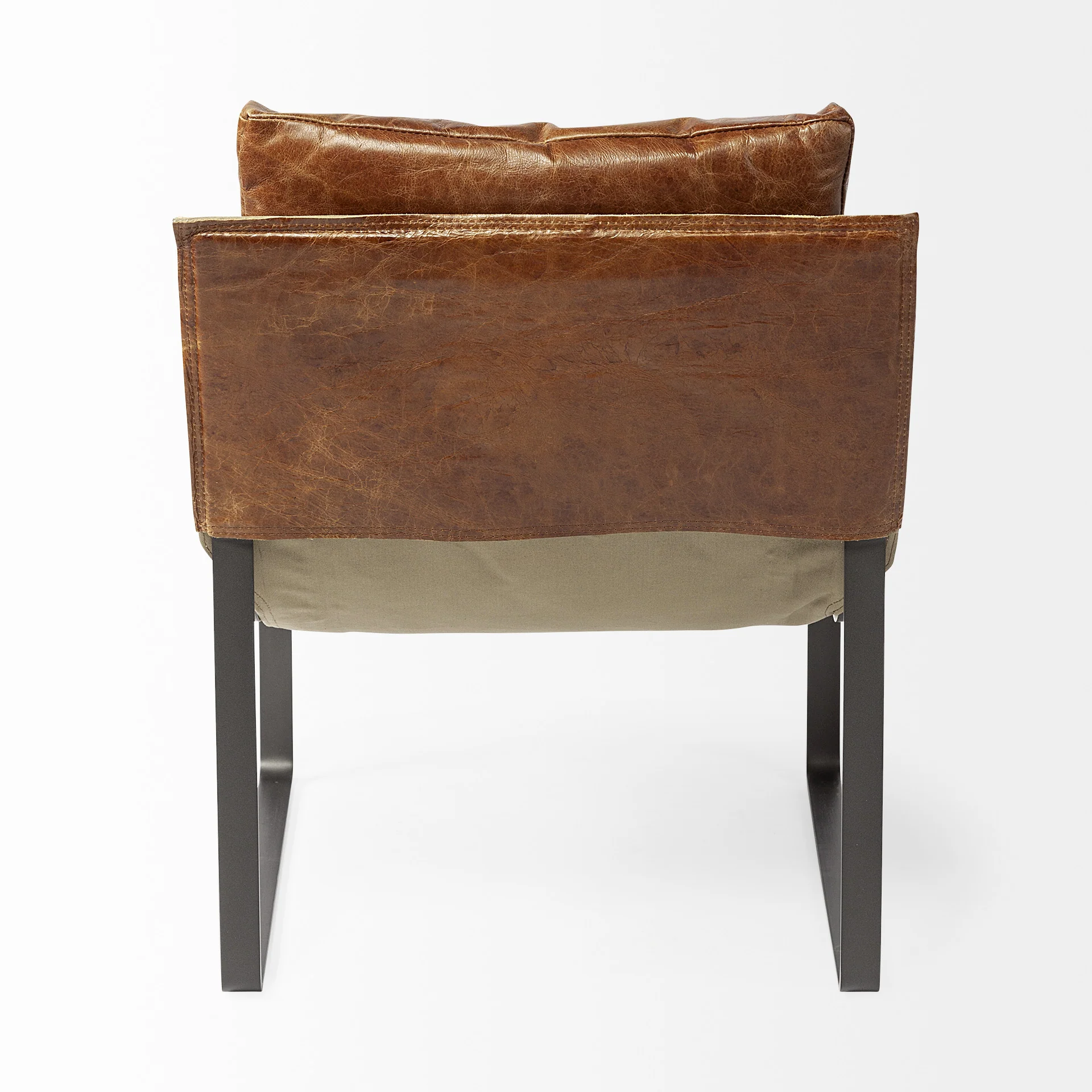 Brown Leather Unibody Seat Accent Chair with Black Metal Frame By Homeroots - Image 4