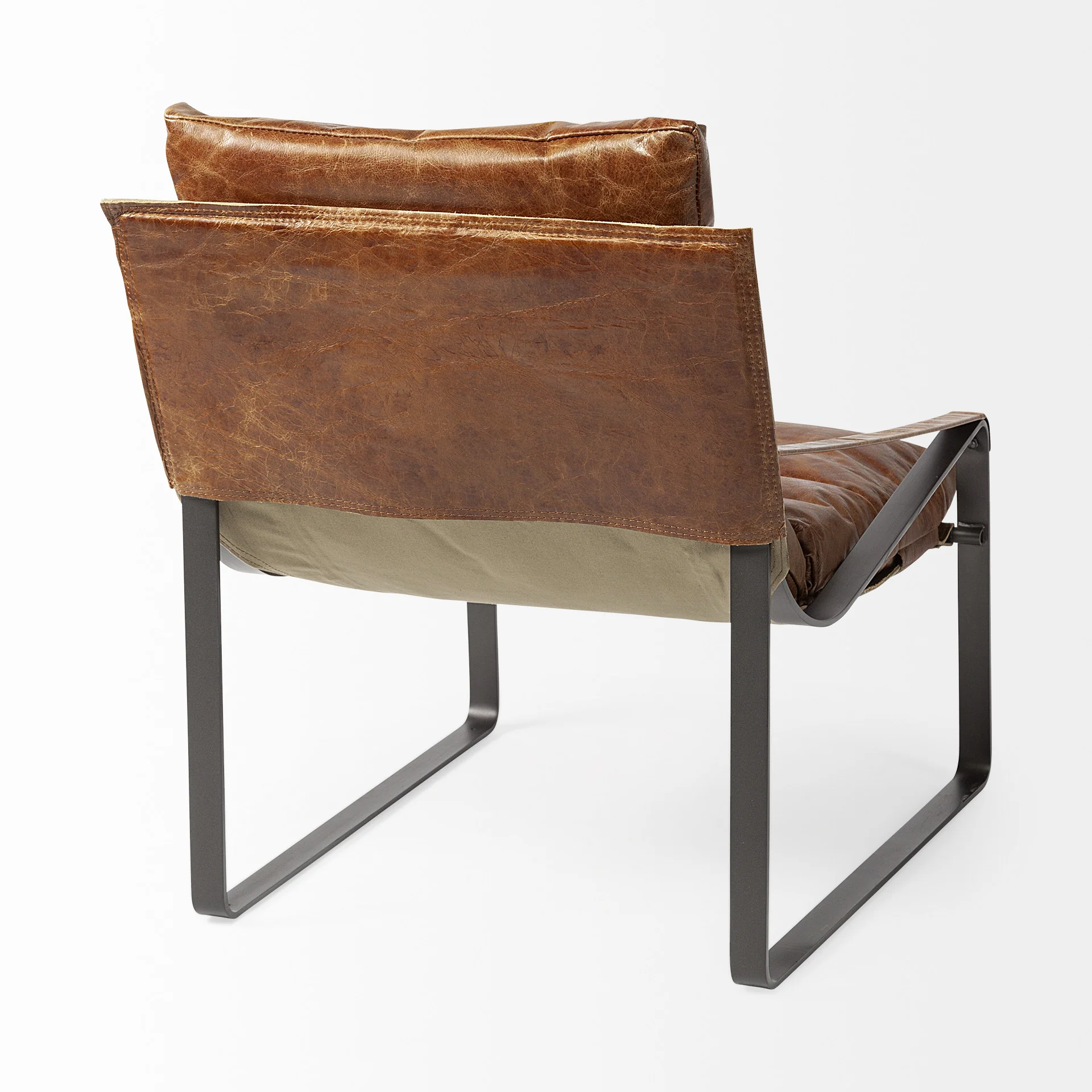 Brown Leather Unibody Seat Accent Chair with Black Metal Frame By Homeroots - Image 5