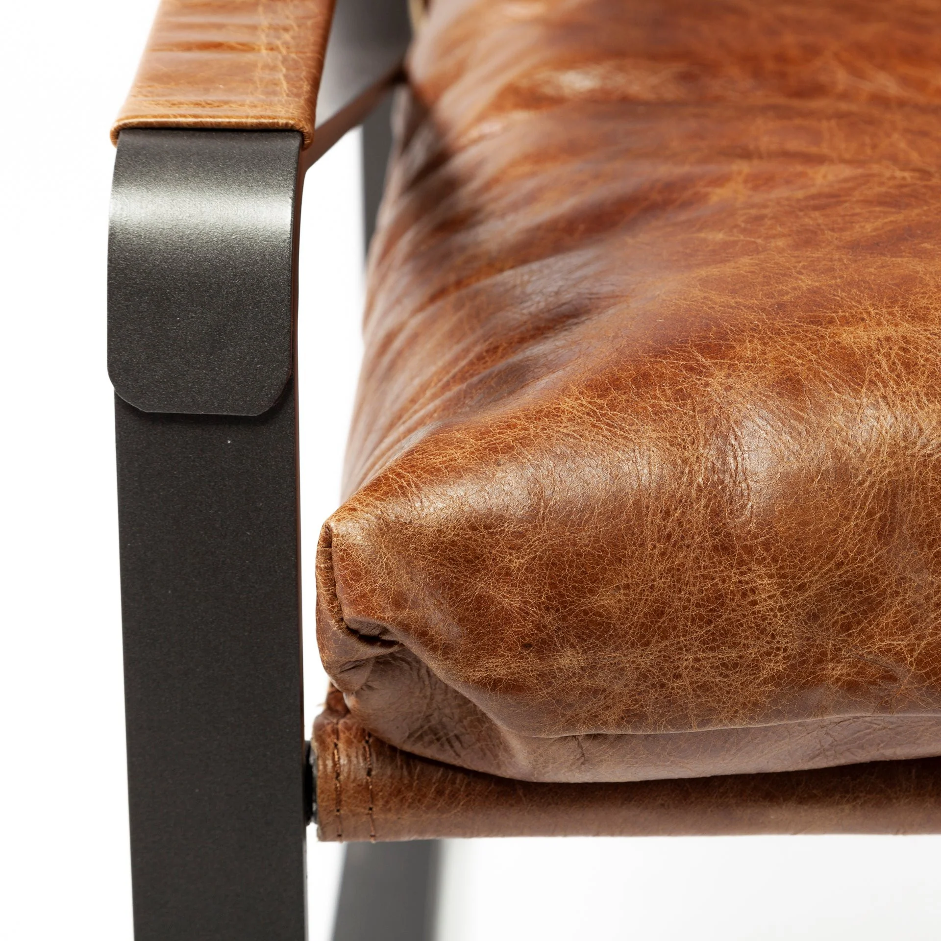 Brown Leather Unibody Seat Accent Chair with Black Metal Frame By Homeroots - Image 6