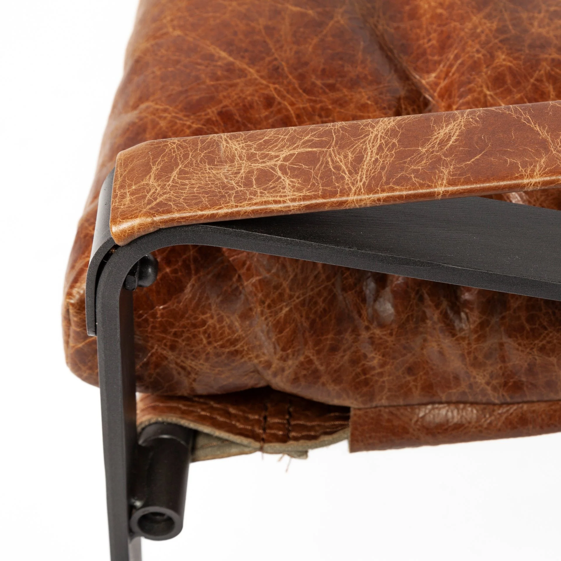 Brown Leather Unibody Seat Accent Chair with Black Metal Frame By Homeroots - Image 7