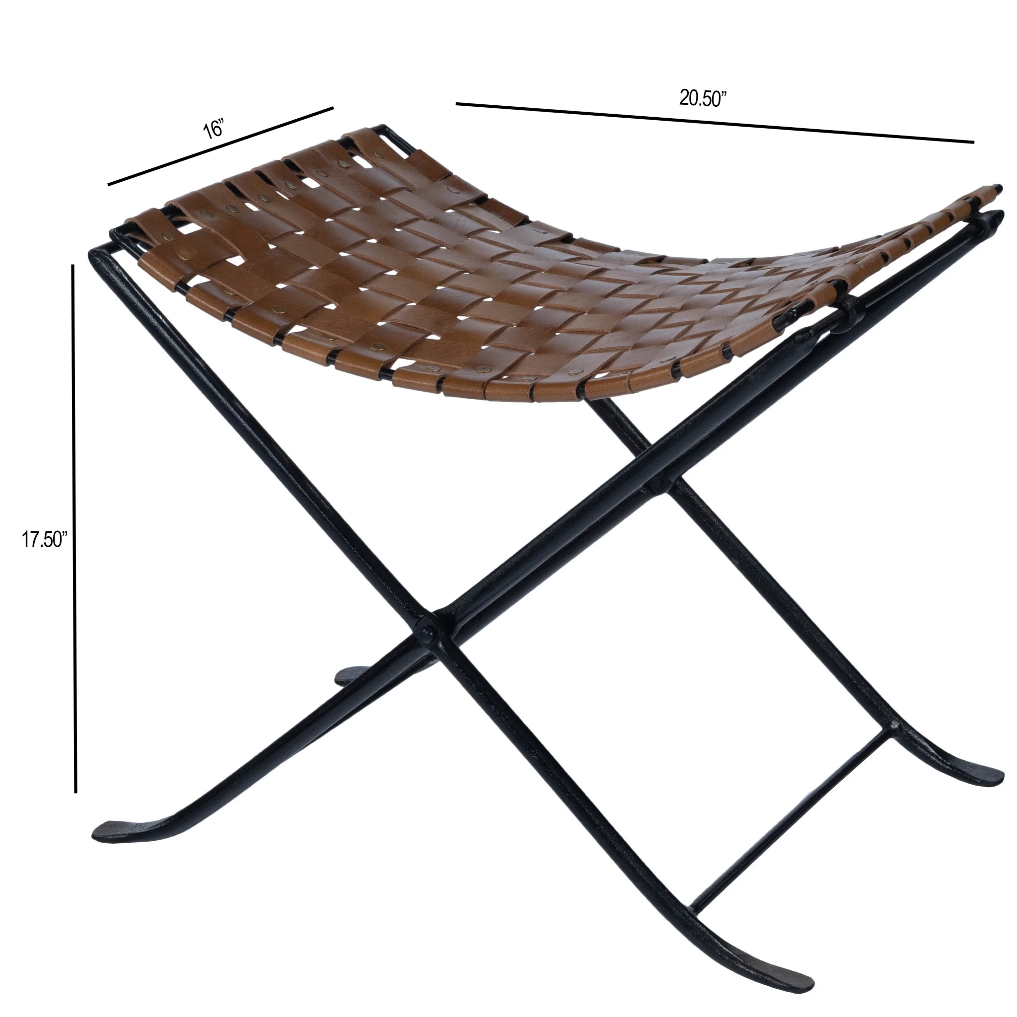 Brown Leather Weave Stool By Homeroots - Image 2