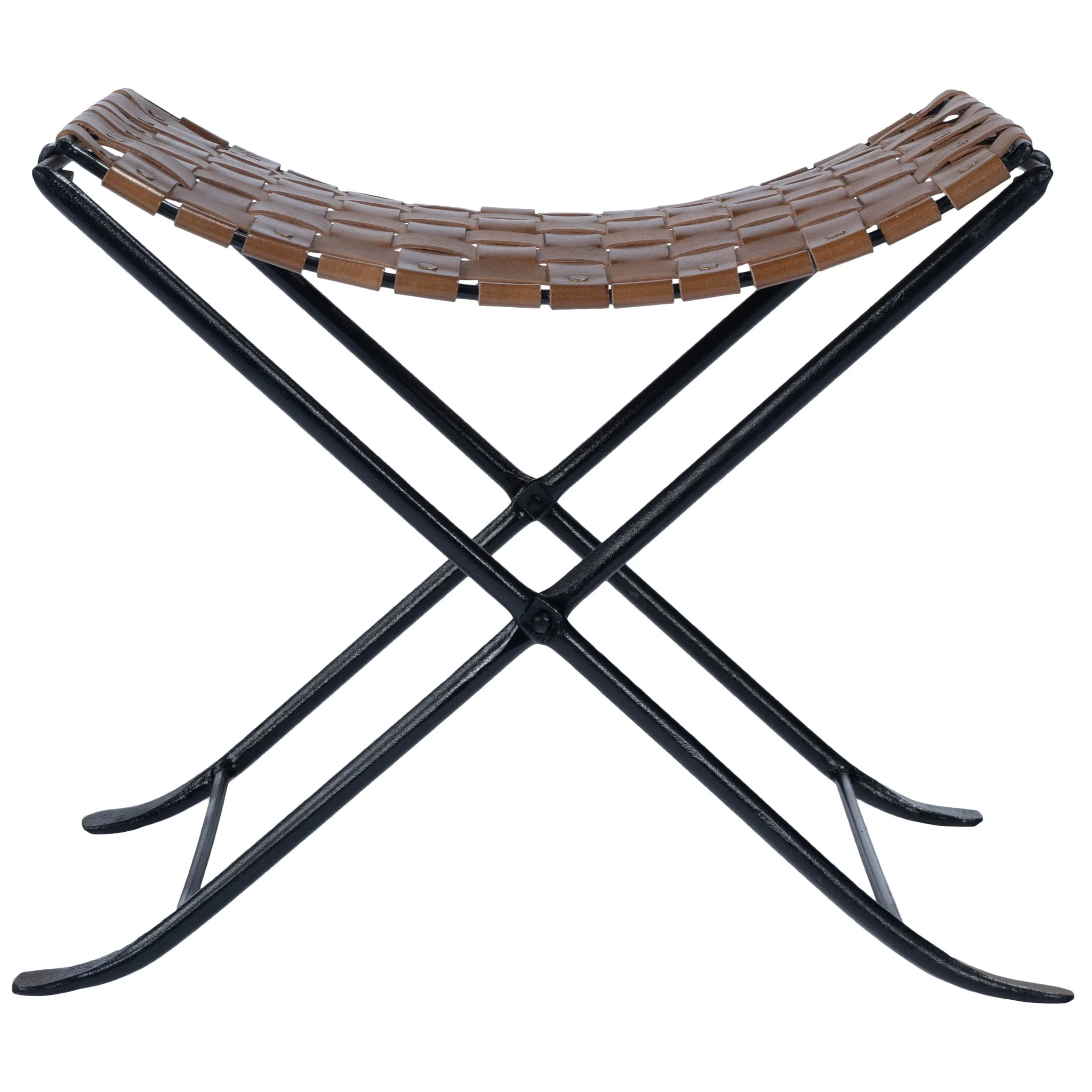Brown Leather Weave Stool By Homeroots - Image 3