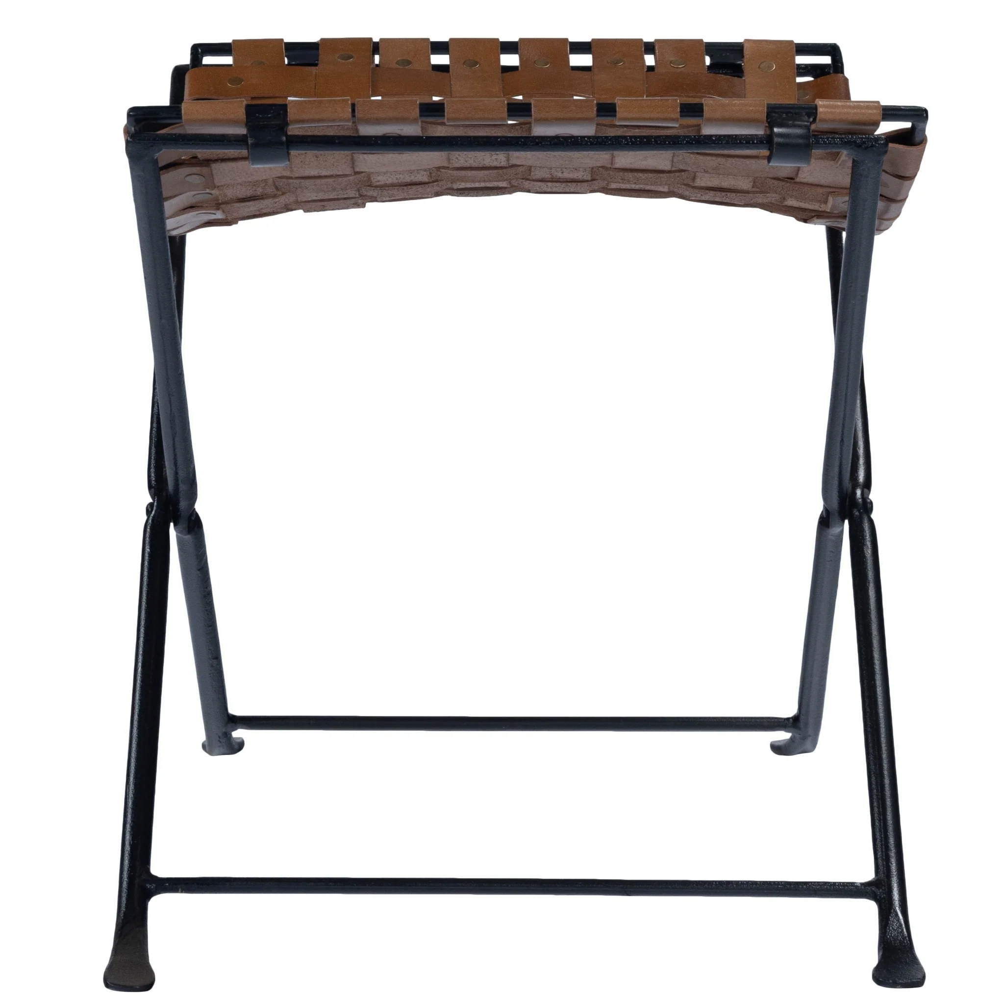 Brown Leather Weave Stool By Homeroots - Image 4