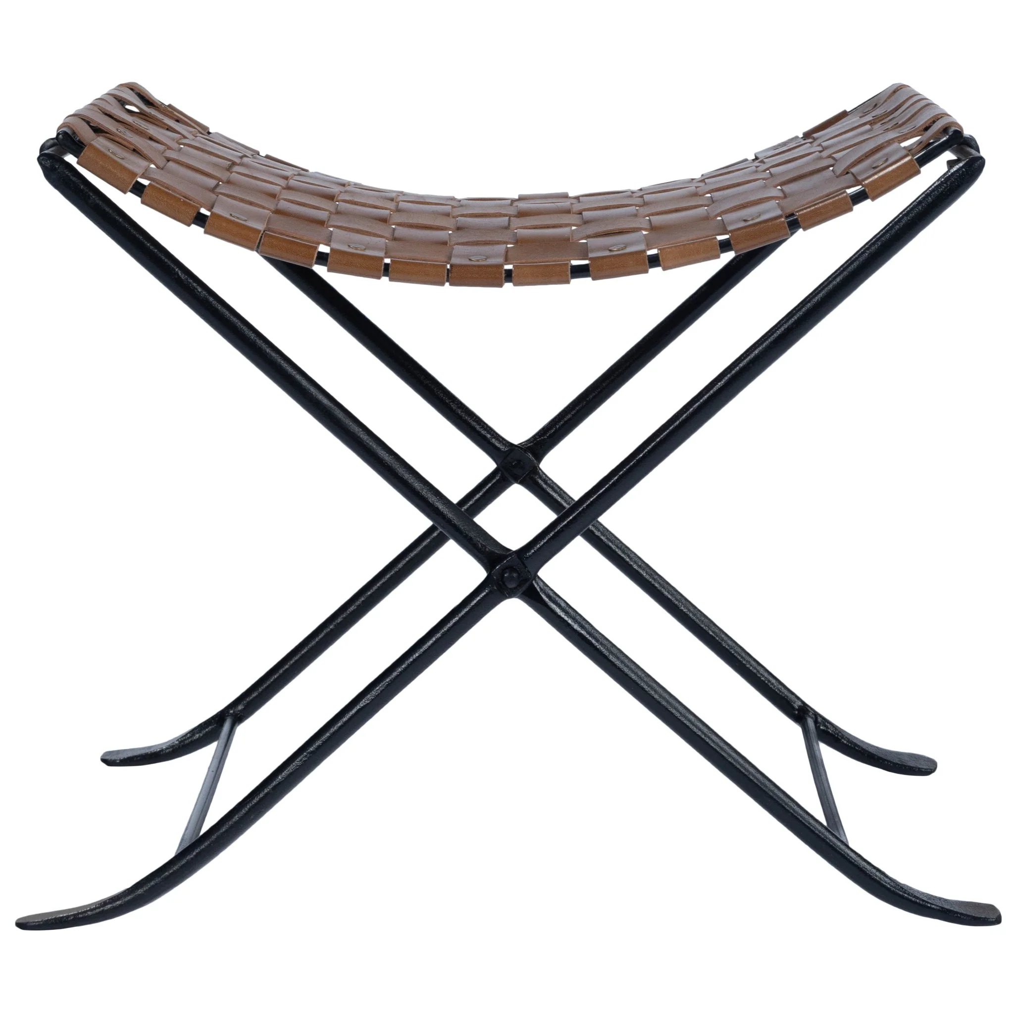 Brown Leather Weave Stool By Homeroots - Image 5