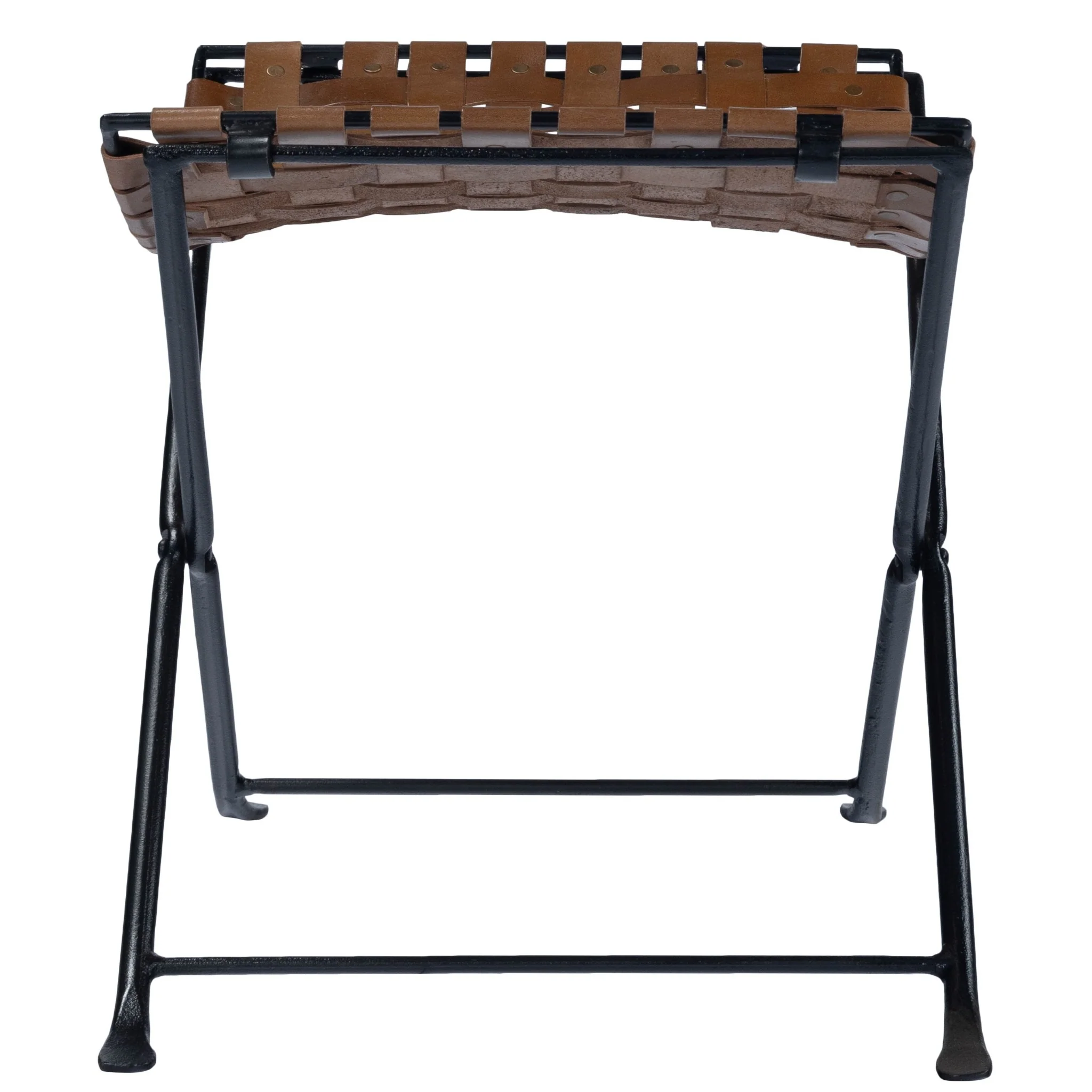 Brown Leather Weave Stool By Homeroots - Image 6