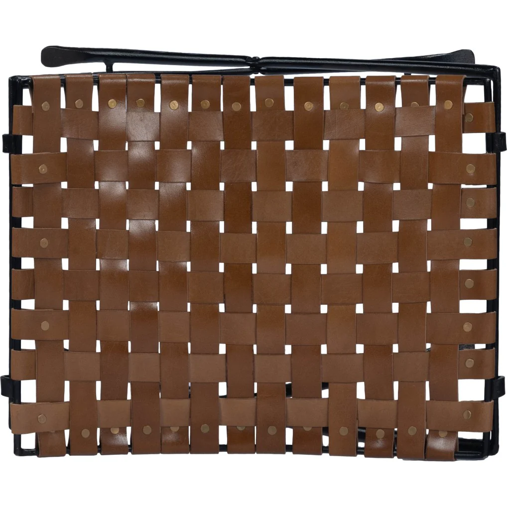 Brown Leather Weave Stool By Homeroots - Image 7