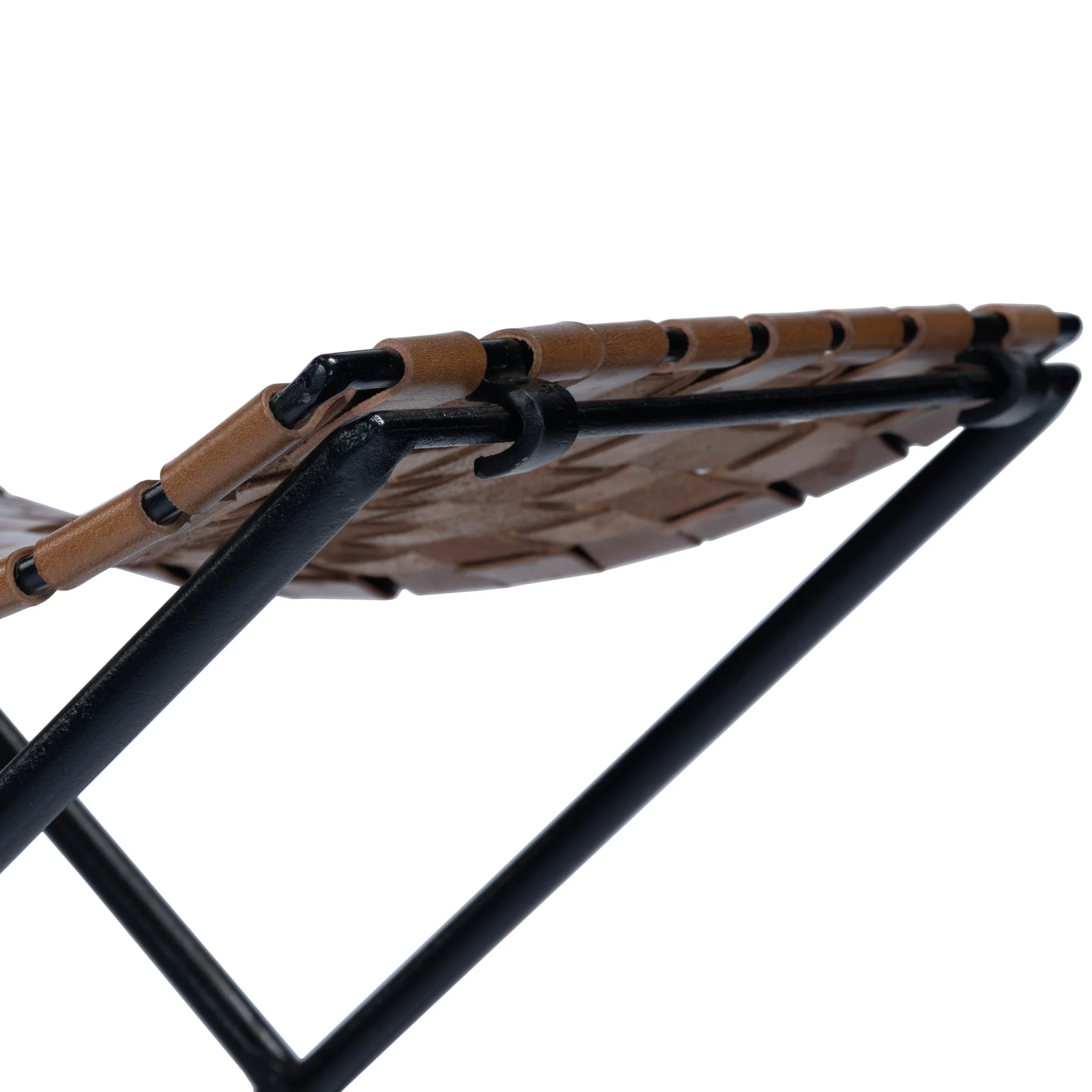 Brown Leather Weave Stool By Homeroots - Image 8