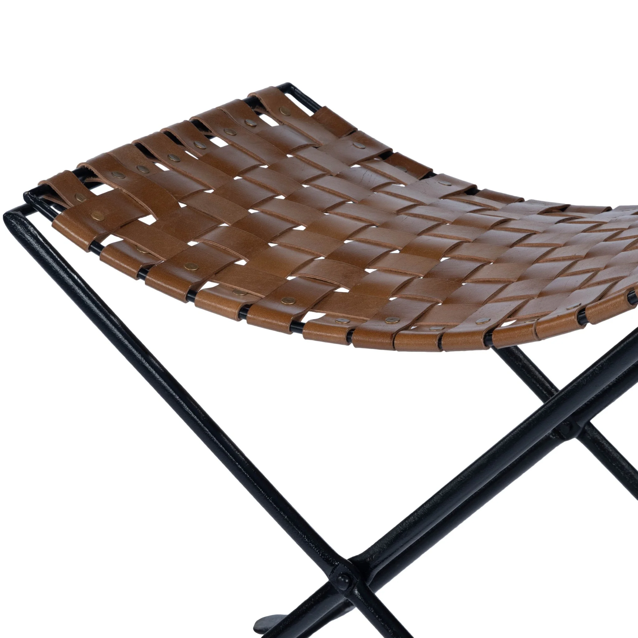 Brown Leather Weave Stool By Homeroots - Image 9