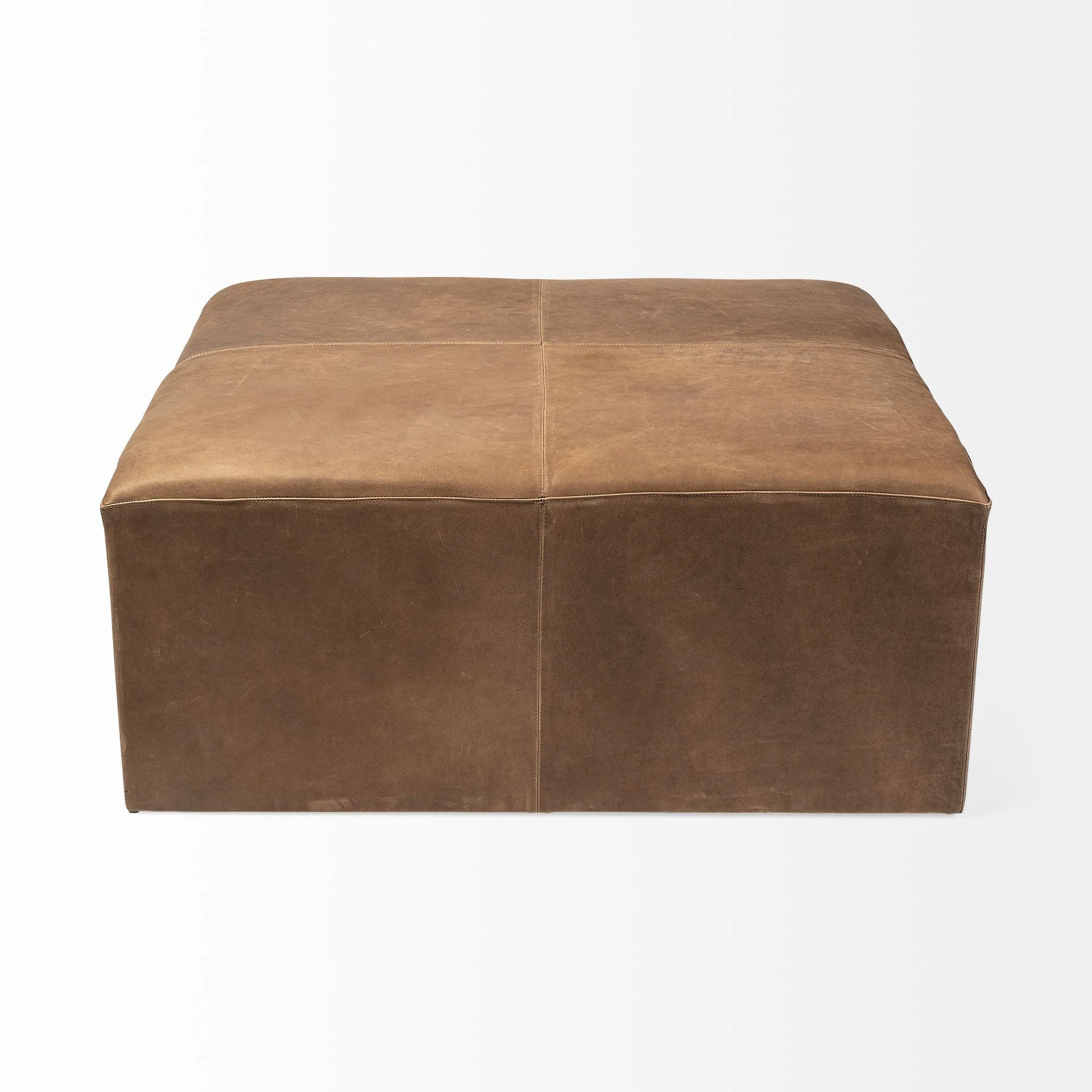 Brown Leather Wrapped Ottoman By Homeroots - Image 2