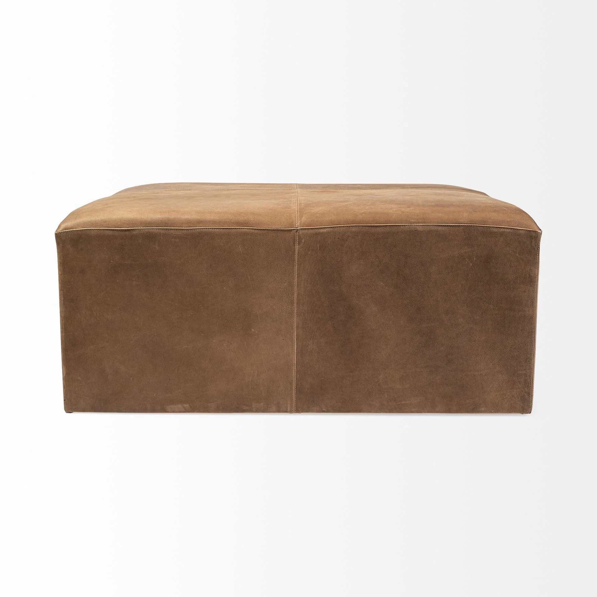Brown Leather Wrapped Ottoman By Homeroots - Image 3