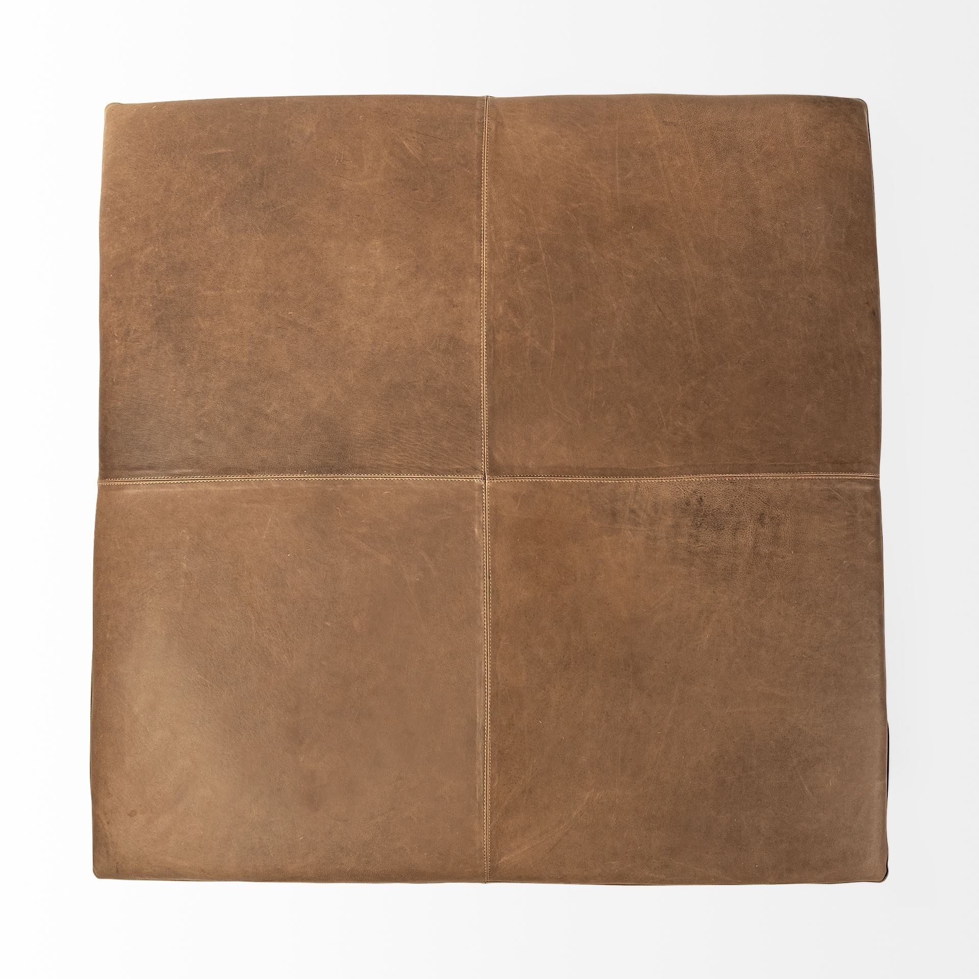 Brown Leather Wrapped Ottoman By Homeroots - Image 4