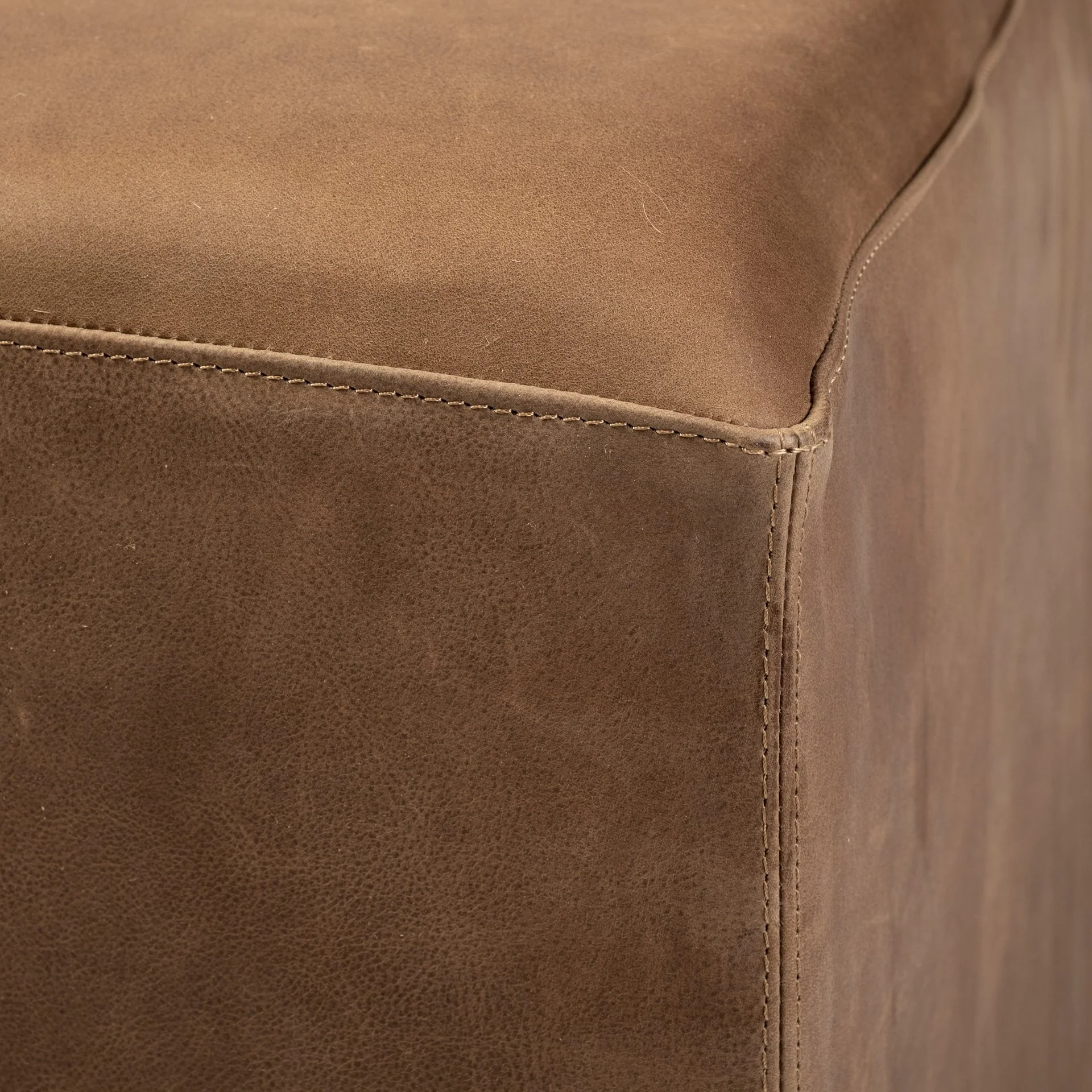 Brown Leather Wrapped Ottoman By Homeroots - Image 7