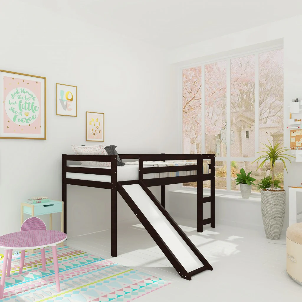 Brown Low Loft Bed With Slide By Homeroots - Image 2
