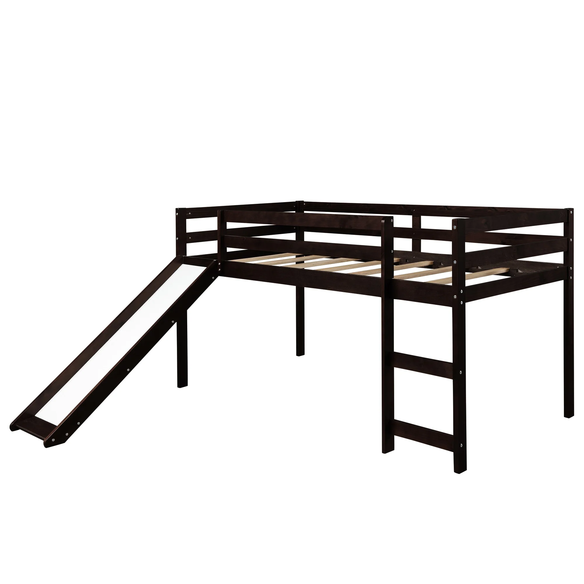 Brown Low Loft Bed With Slide By Homeroots - Image 3
