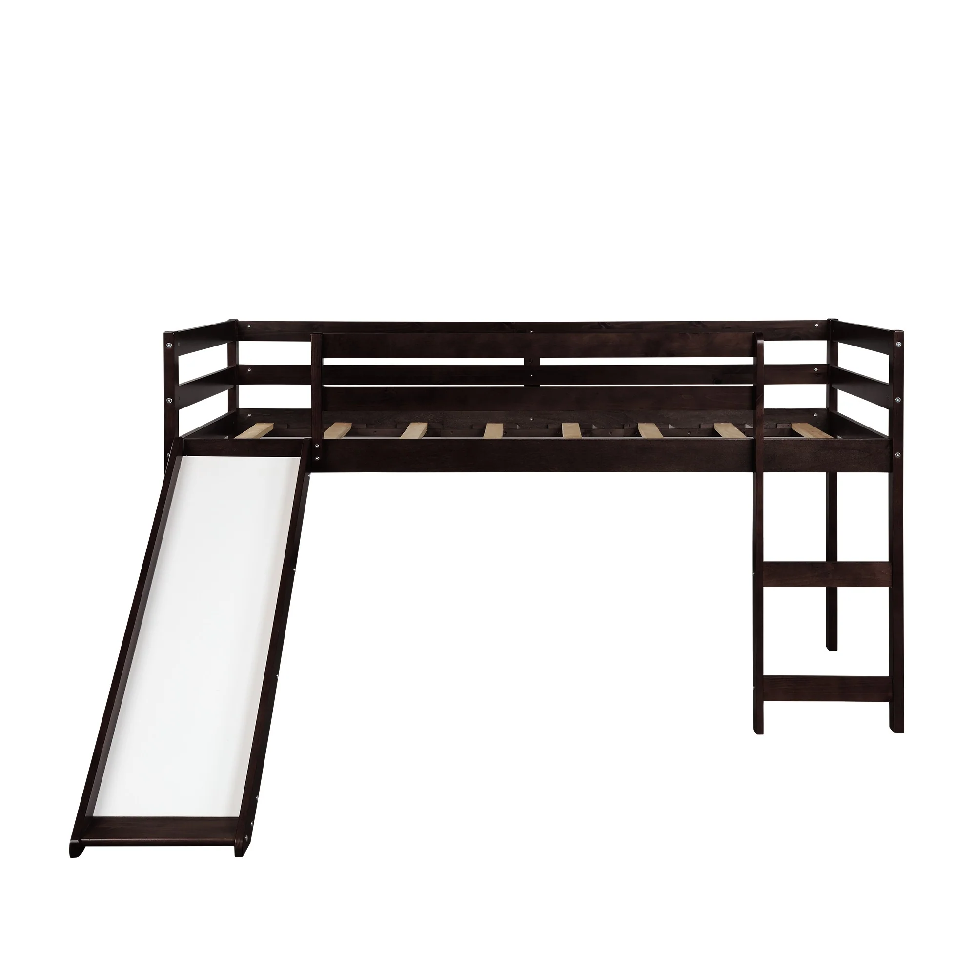 Brown Low Loft Bed With Slide By Homeroots - Image 4
