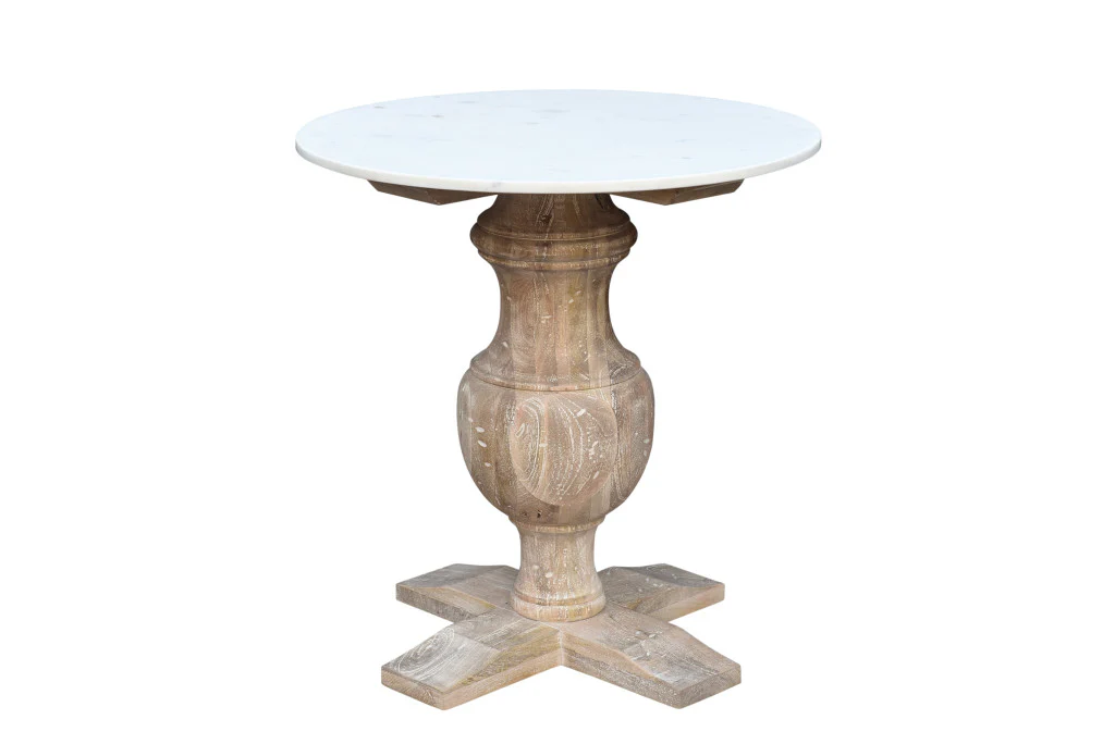 Brown Marble And Solid Wood Round End Table By Homeroots - Image 4