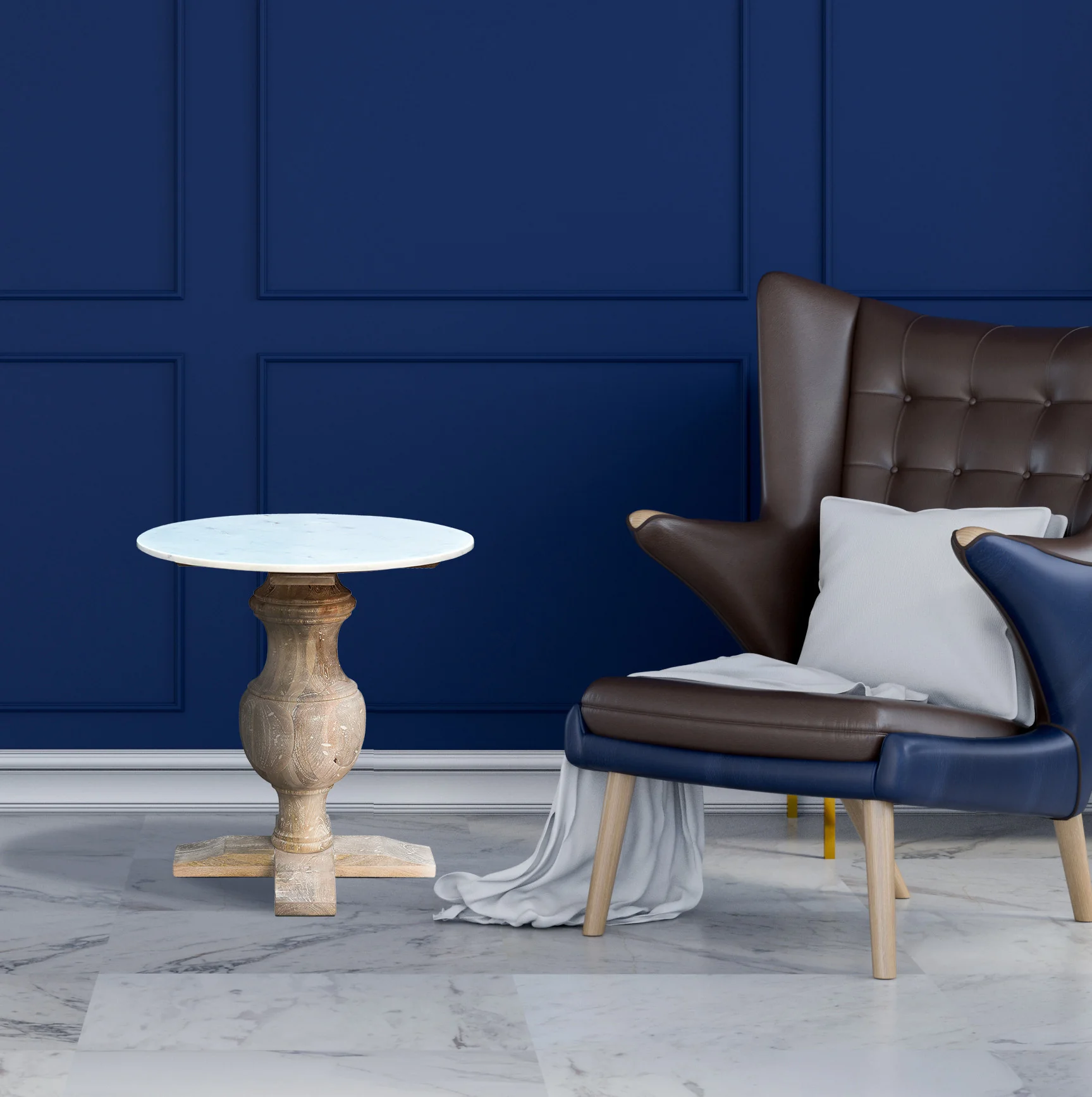 Brown Marble And Solid Wood Round End Table By Homeroots - Image 6
