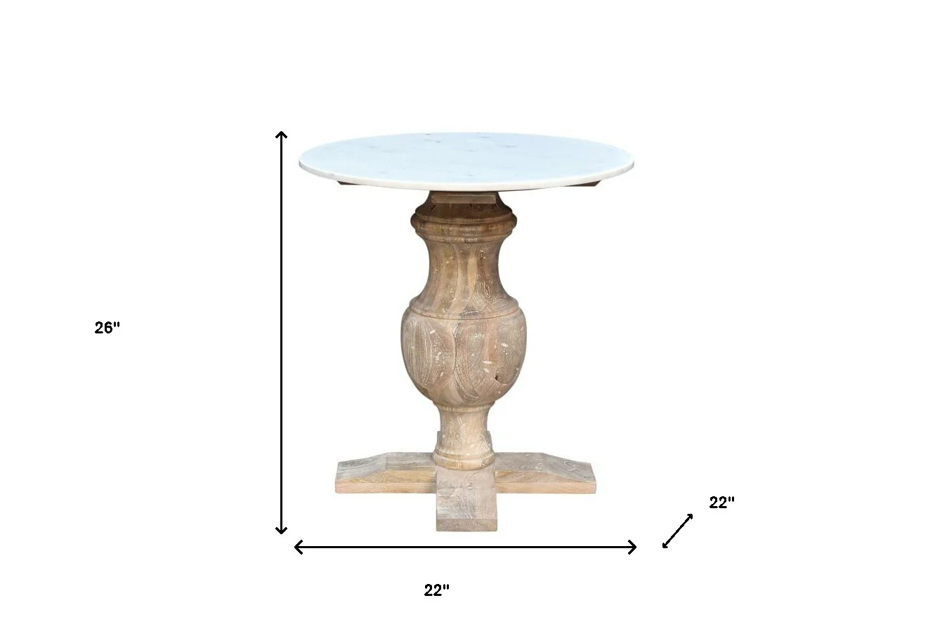 Brown Marble And Solid Wood Round End Table By Homeroots - Image 7