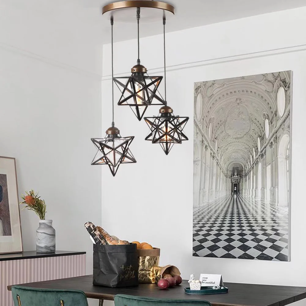 Brown Metal and Glass Star Geometric Hanging Lamp By Homeroots - Image 2