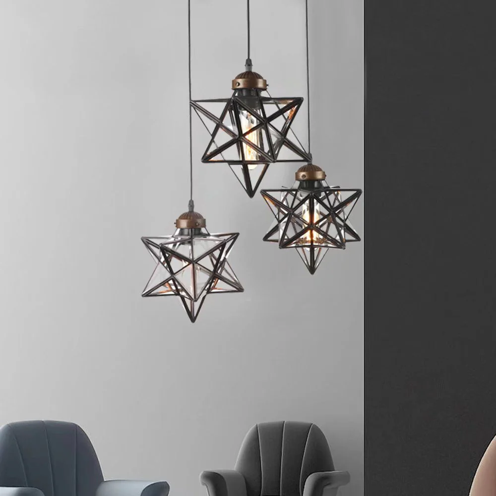 Brown Metal and Glass Star Geometric Hanging Lamp By Homeroots - Image 3