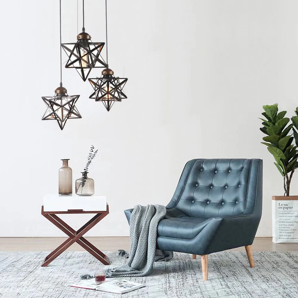 Brown Metal and Glass Star Geometric Hanging Lamp By Homeroots - Image 4