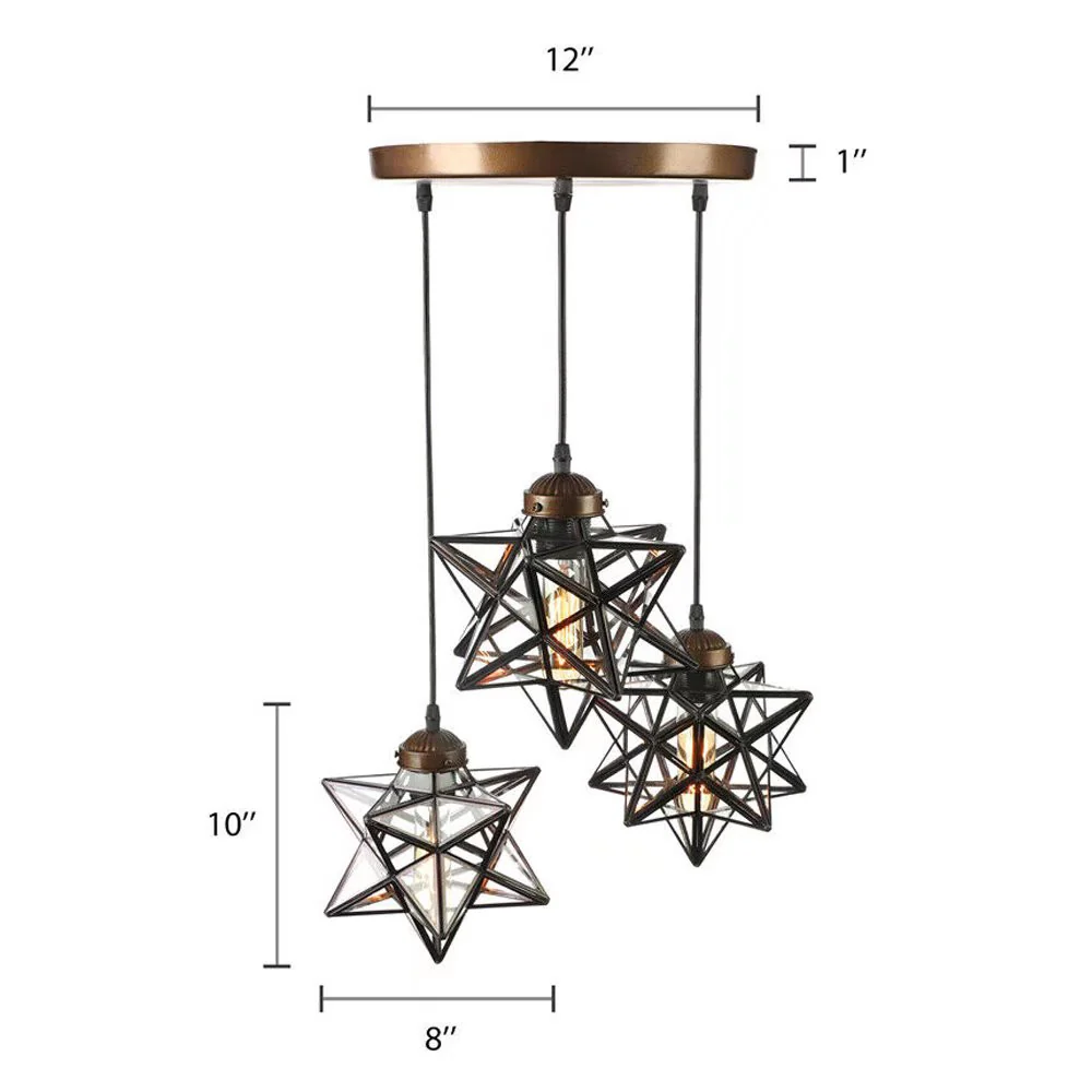Brown Metal and Glass Star Geometric Hanging Lamp By Homeroots - Image 5