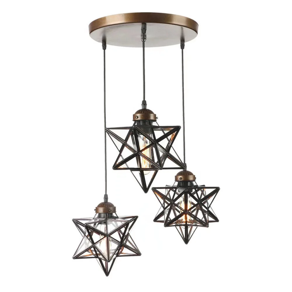 Brown Metal and Glass Star Geometric Hanging Lamp By Homeroots - Image 6