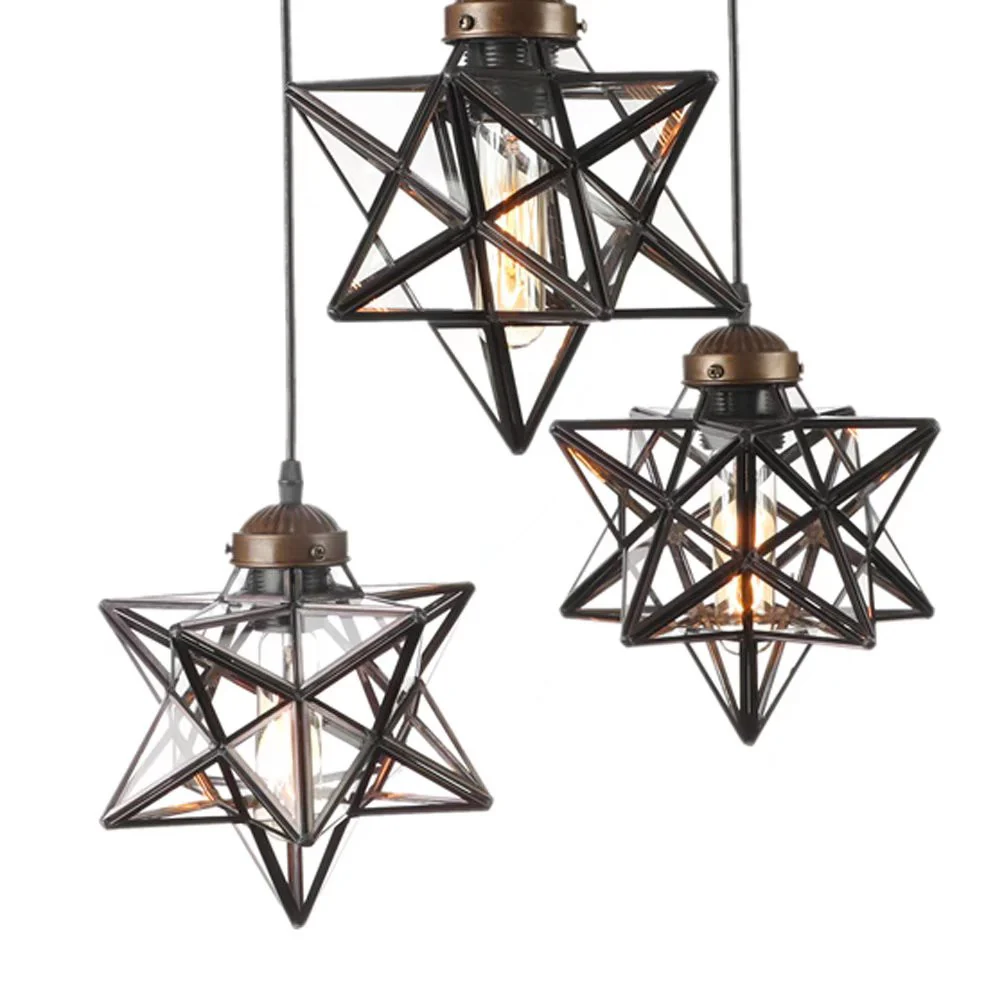 Brown Metal and Glass Star Geometric Hanging Lamp By Homeroots - Image 7