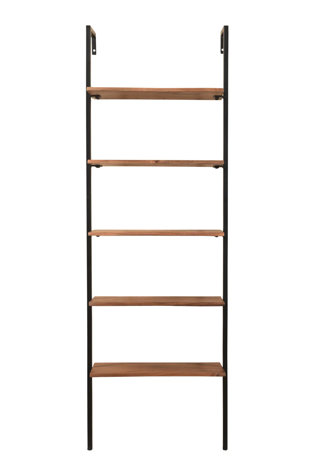 Brown Metal and Solid Wood Five Tier Ladder Bookcase By Homeroots - Image 2