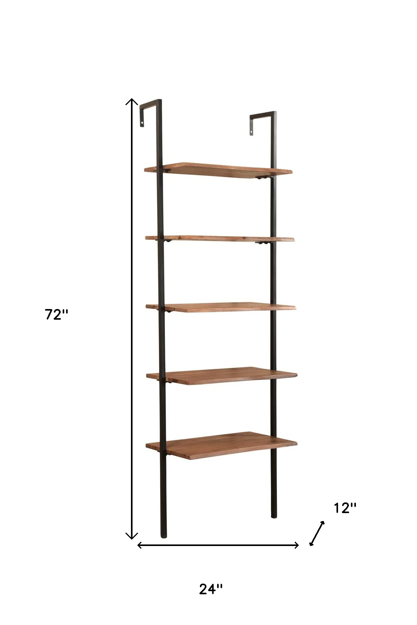 Brown Metal and Solid Wood Five Tier Ladder Bookcase By Homeroots - Image 3