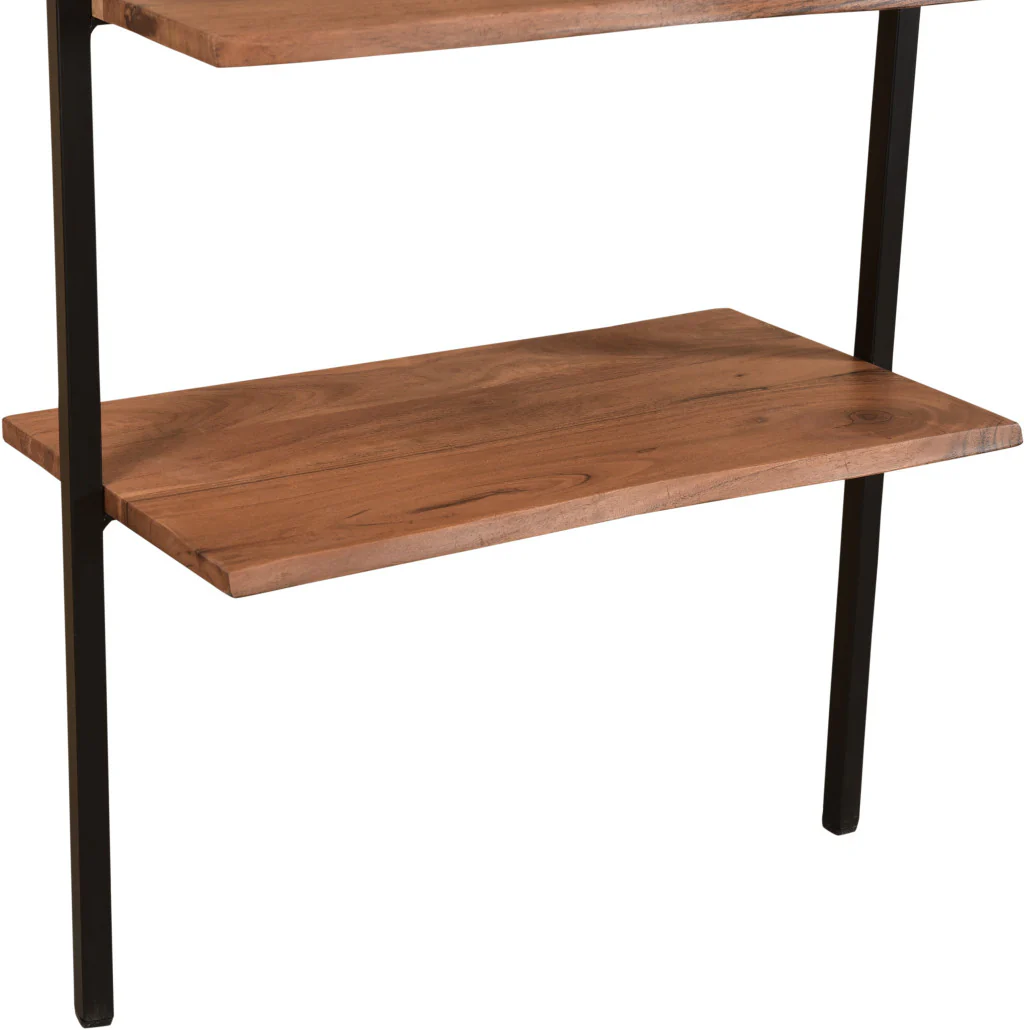 Brown Metal and Solid Wood Five Tier Ladder Bookcase By Homeroots - Image 5
