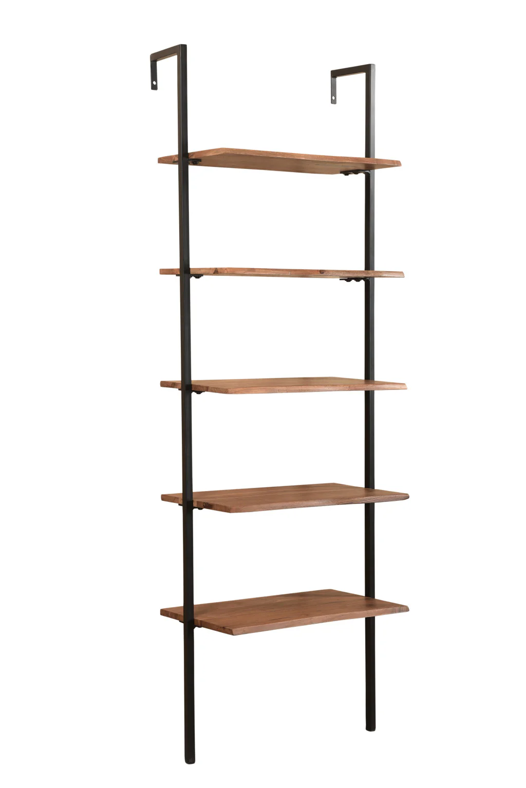 Brown Metal and Solid Wood Five Tier Ladder Bookcase By Homeroots - Image 6