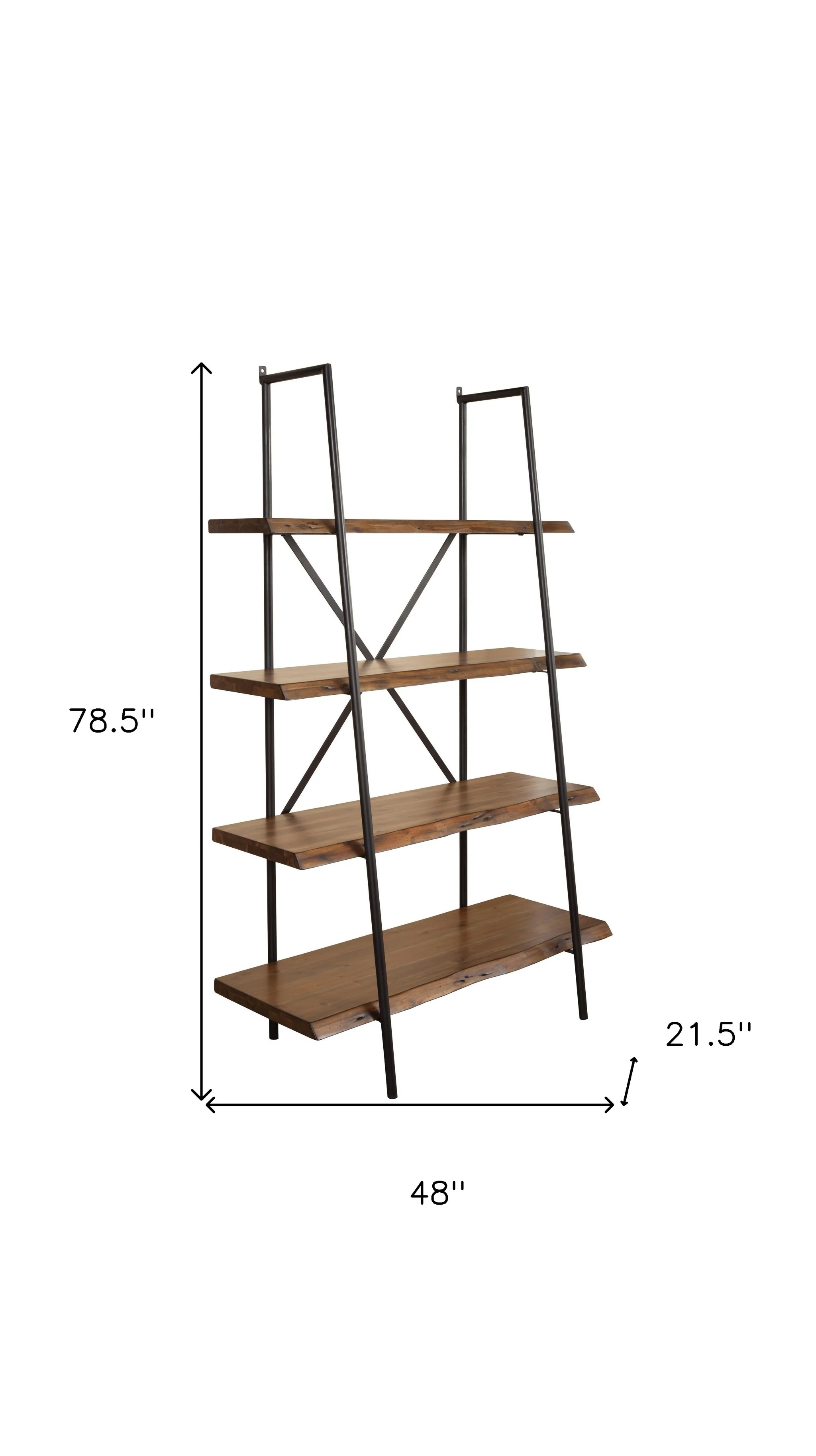 Brown Metal and Solid Wood Four Tier Step Bookcase By Homeroots - Image 3