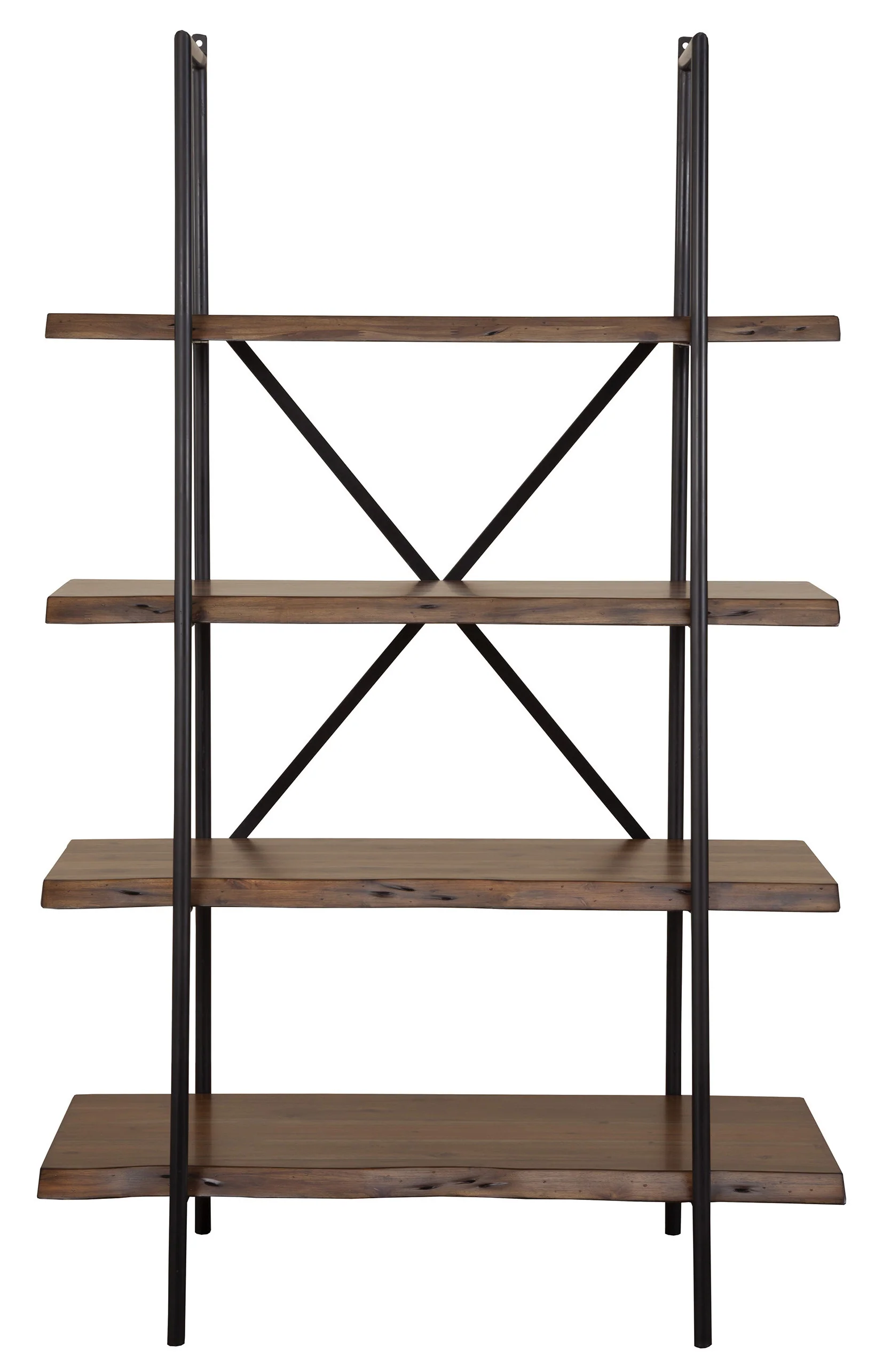 Brown Metal and Solid Wood Four Tier Step Bookcase By Homeroots - Image 4