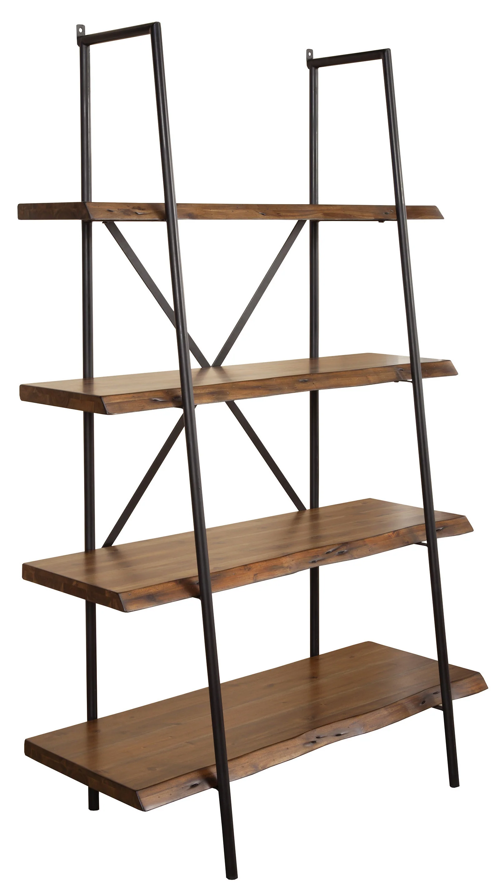 Brown Metal and Solid Wood Four Tier Step Bookcase By Homeroots - Image 5
