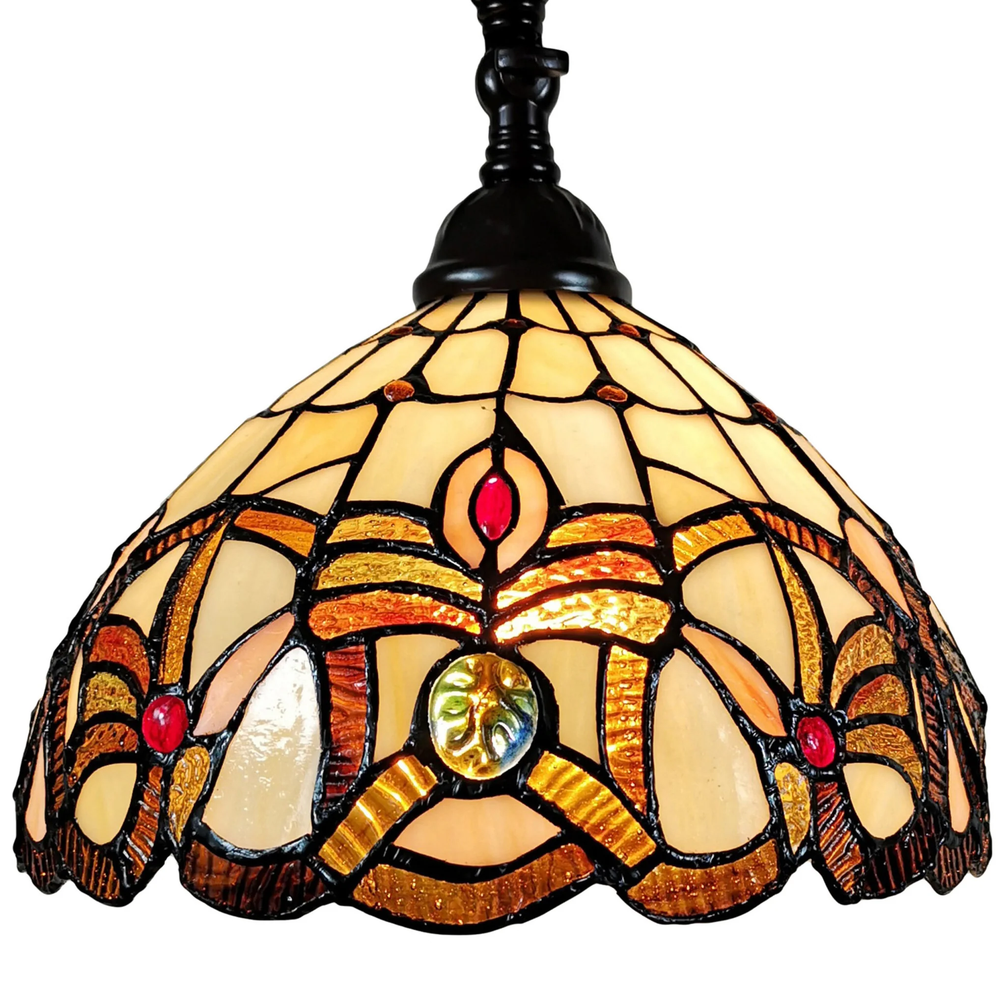 Brown Metal Arched Floor Lamp With Amber and Red Flowers Stained Glass Shade By Homeroots - Image 4