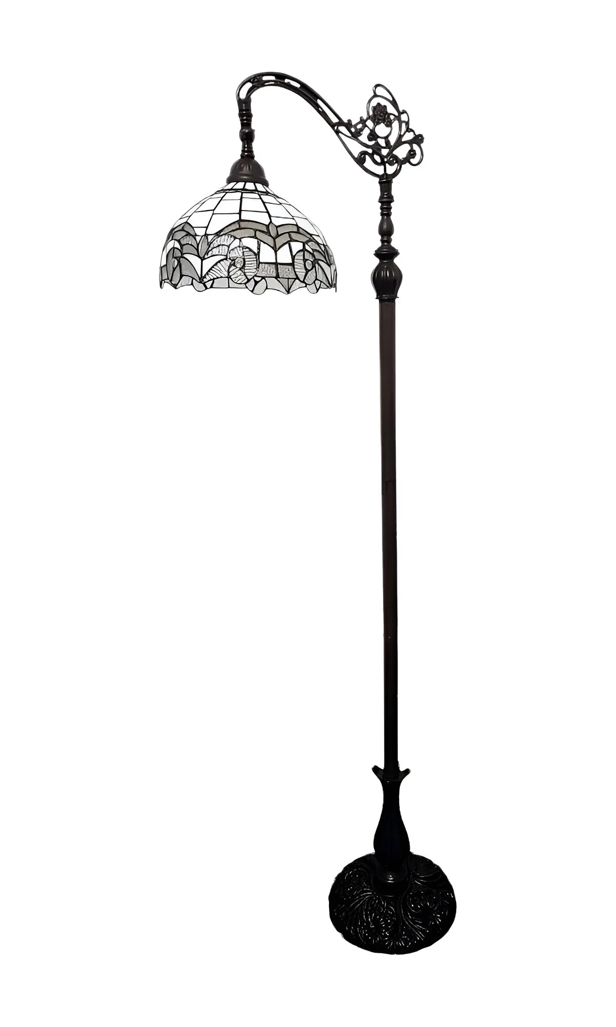 Brown Metal Arched Floor Lamp With White Geometric Stained Glass Shade By Homeroots - Image 2