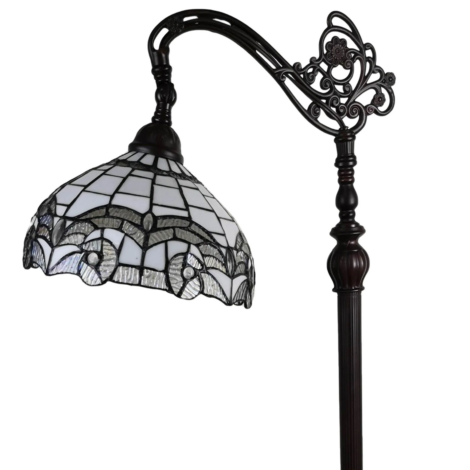 Brown Metal Arched Floor Lamp With White Geometric Stained Glass Shade By Homeroots - Image 6