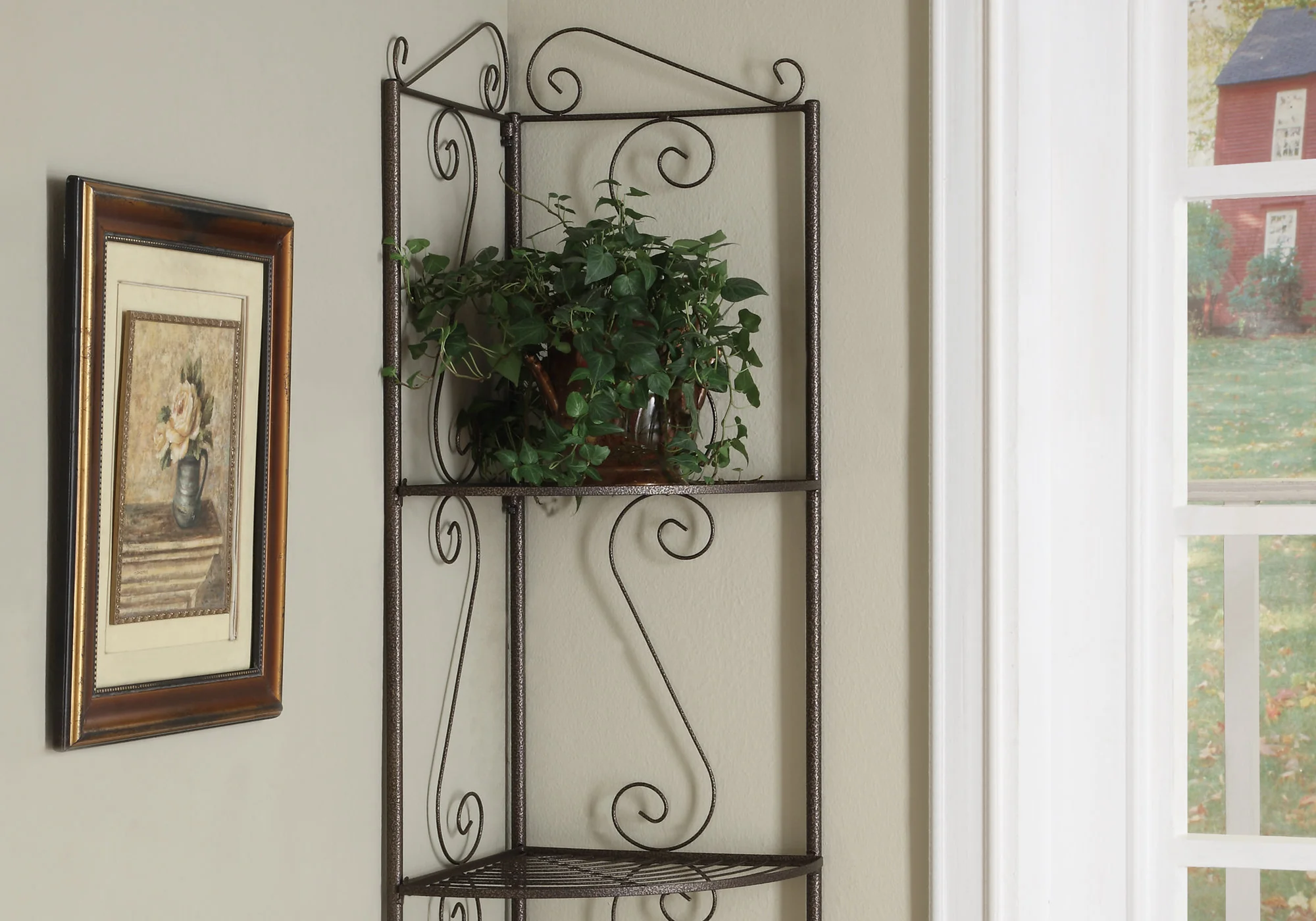 Brown Metal Corner Shelf Bookcase By Homeroots - Image 3