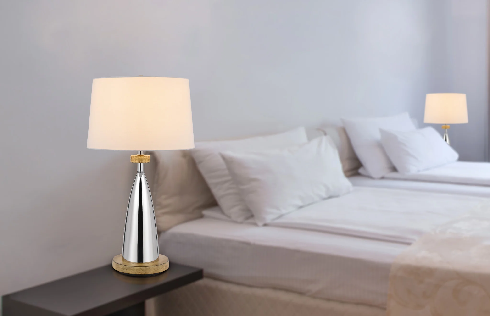 Brown Metal Geometric USB Table Lamp With White Empire Shade By Homeroots - Image 3