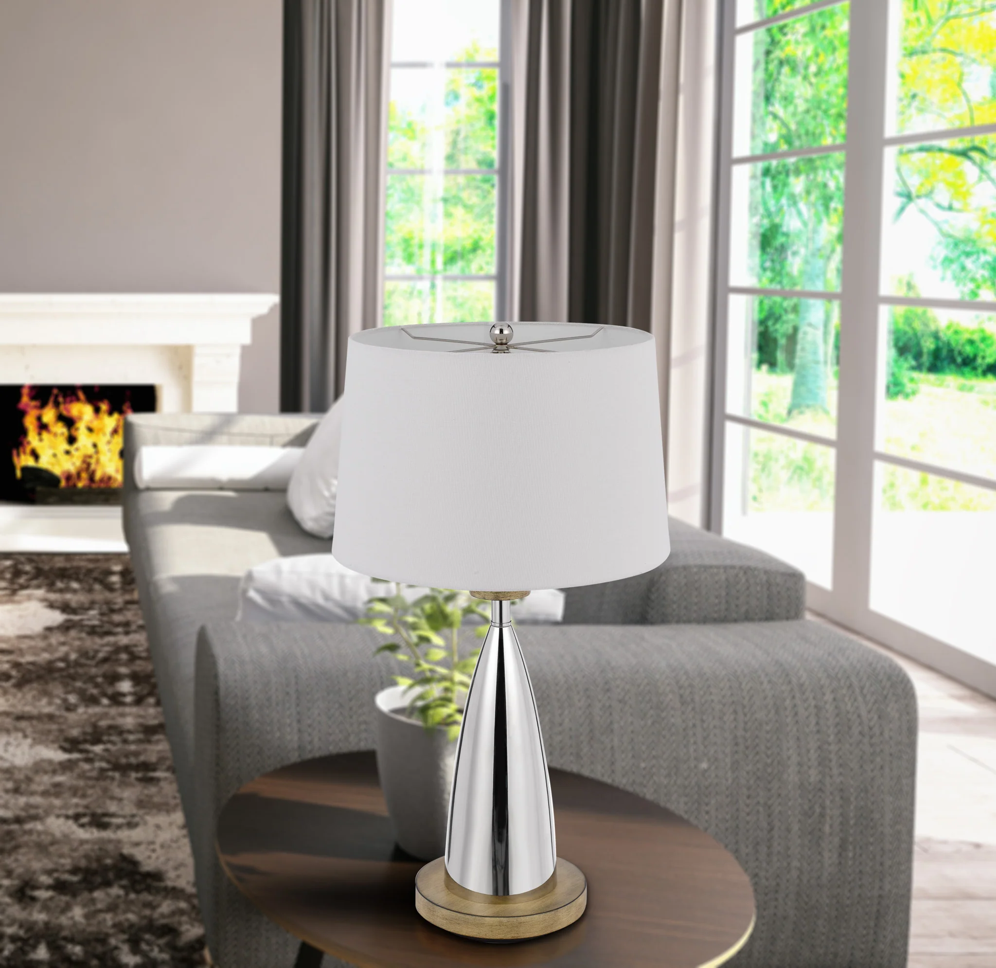 Brown Metal Geometric USB Table Lamp With White Empire Shade By Homeroots - Image 4