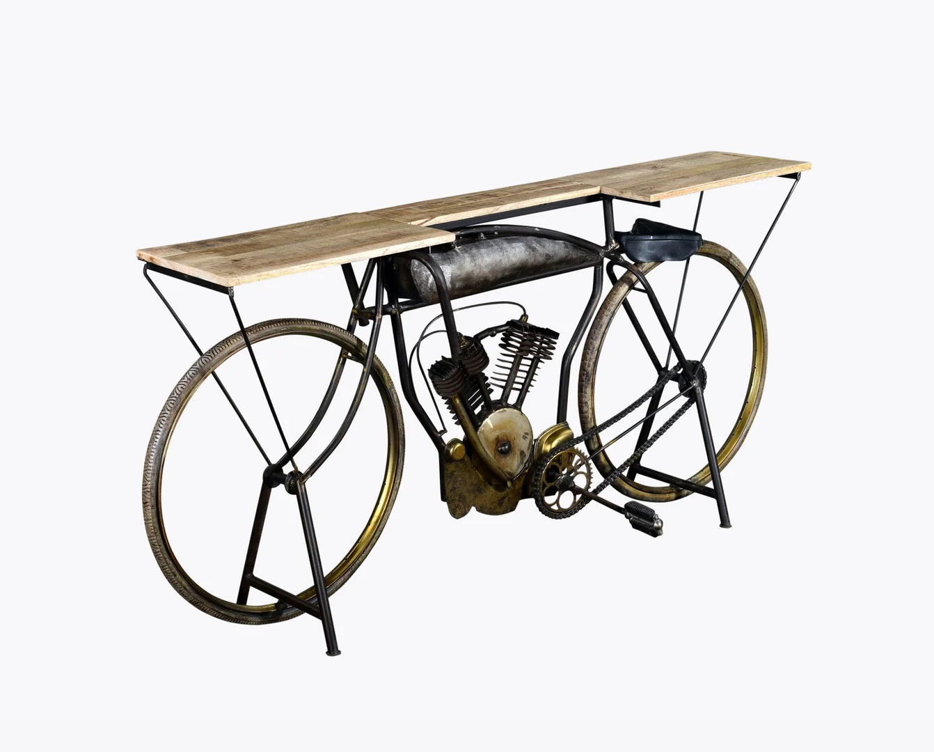 Brown Metal Mango Wood Iconic Vintage Cycle Table By Homeroots - Image 2