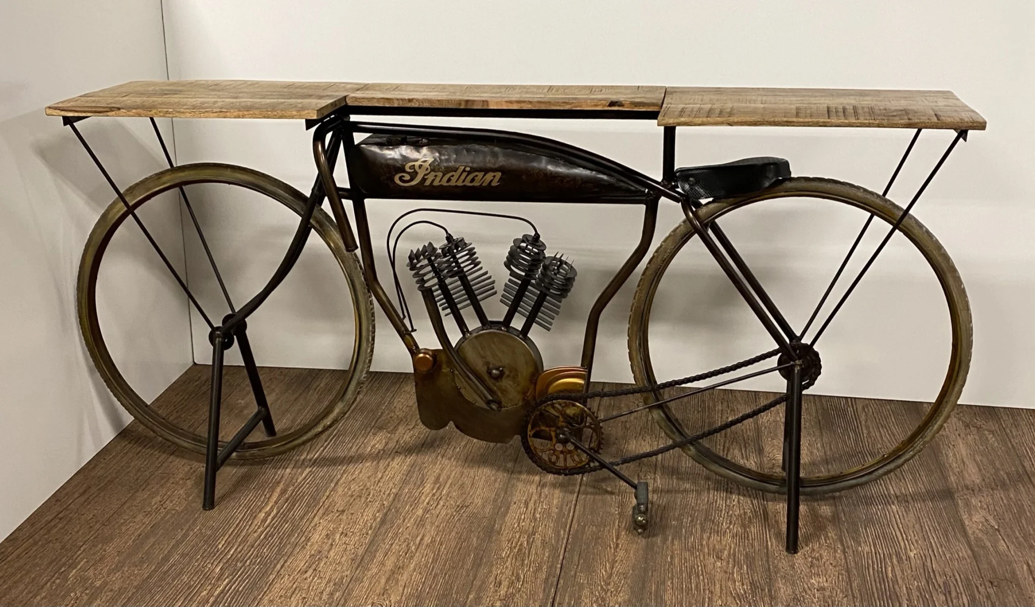 Brown Metal Mango Wood Iconic Vintage Cycle Table By Homeroots - Image 3