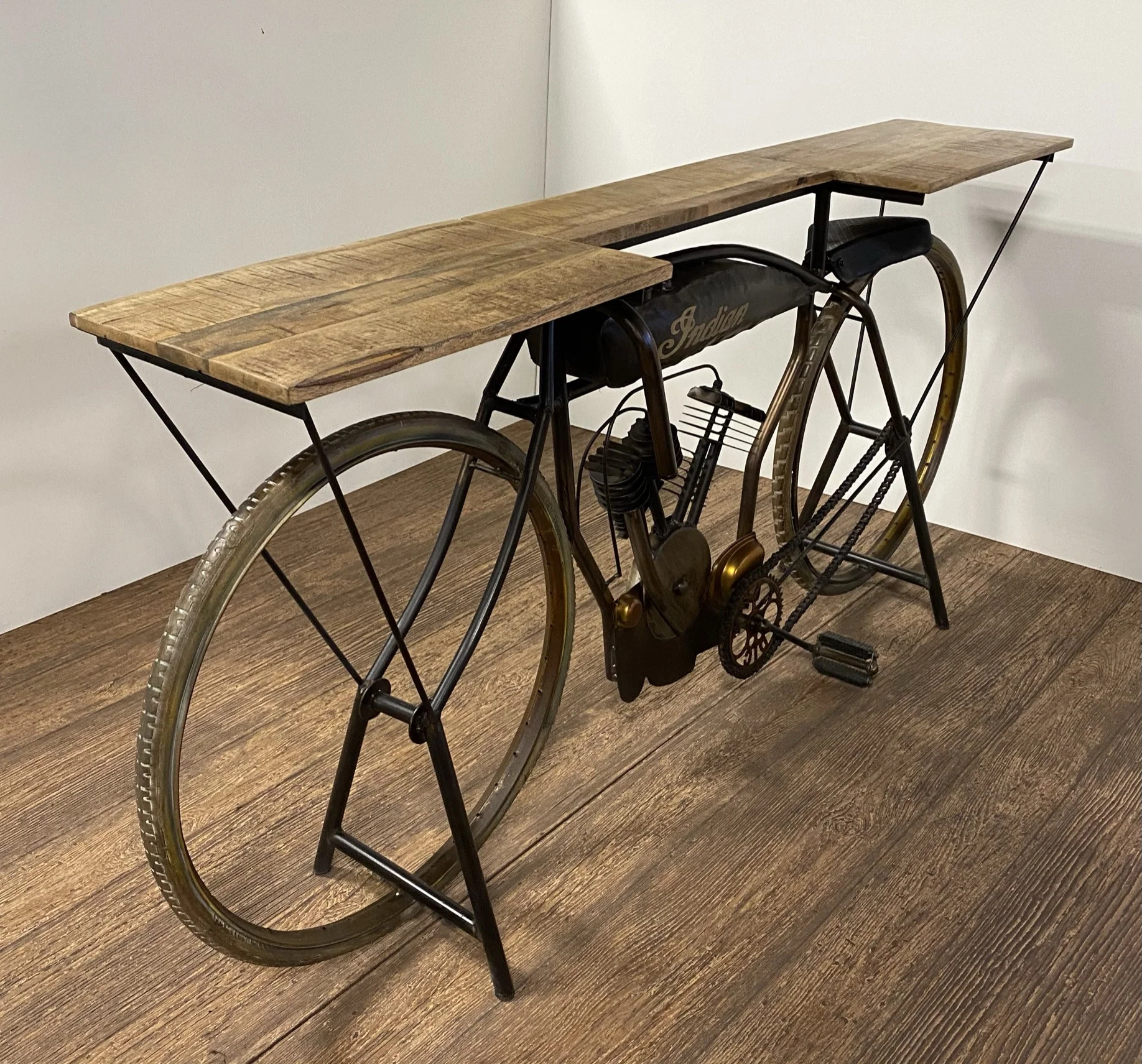 Brown Metal Mango Wood Iconic Vintage Cycle Table By Homeroots - Image 5