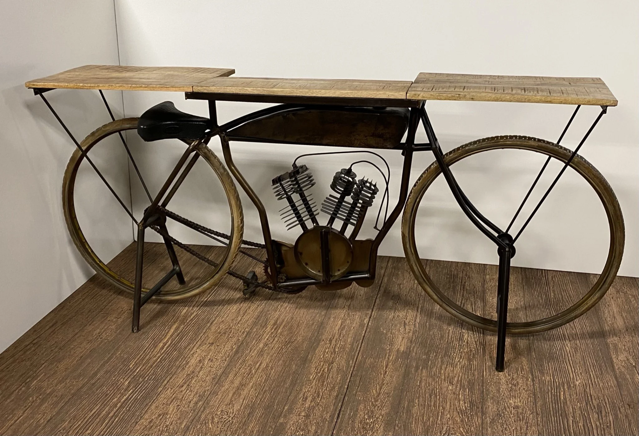 Brown Metal Mango Wood Iconic Vintage Cycle Table By Homeroots - Image 6