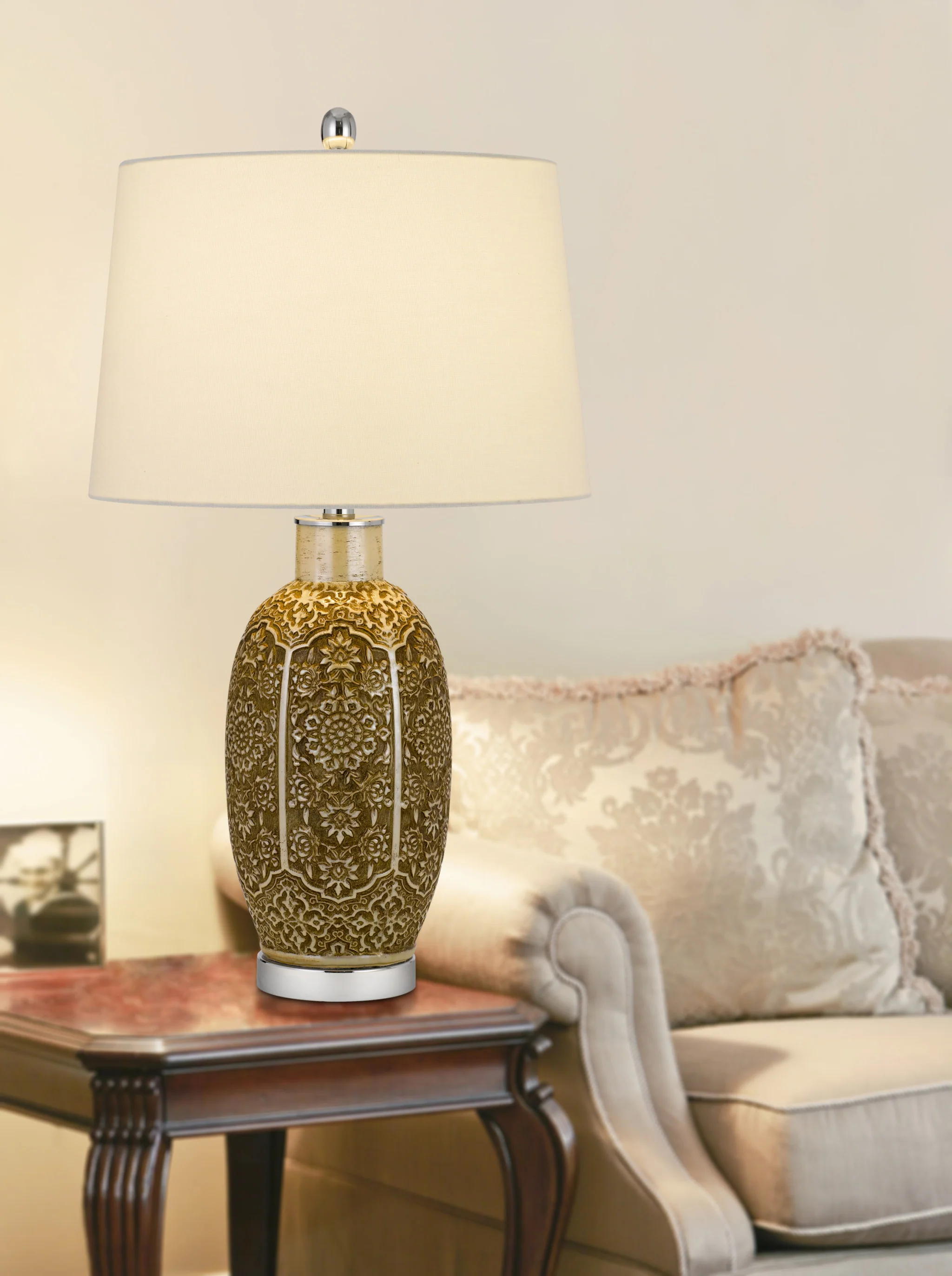 Brown Metal Table Lamp With Off White Empire Shade By Homeroots - Image 2